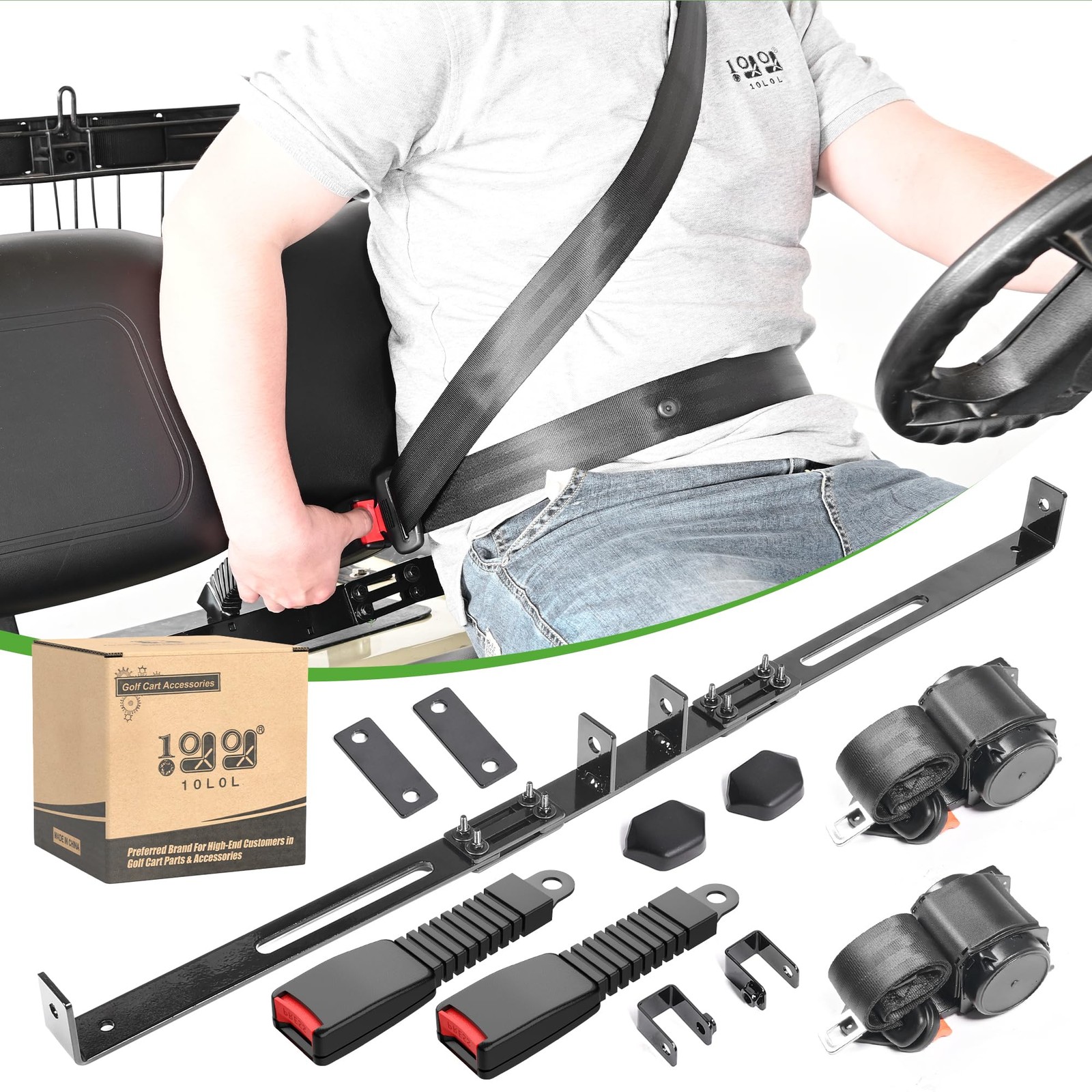 10L0L Golf Cart Seat Belts Kit w Brackets Fits 2-Passenger EZGO TXT Club Car DS