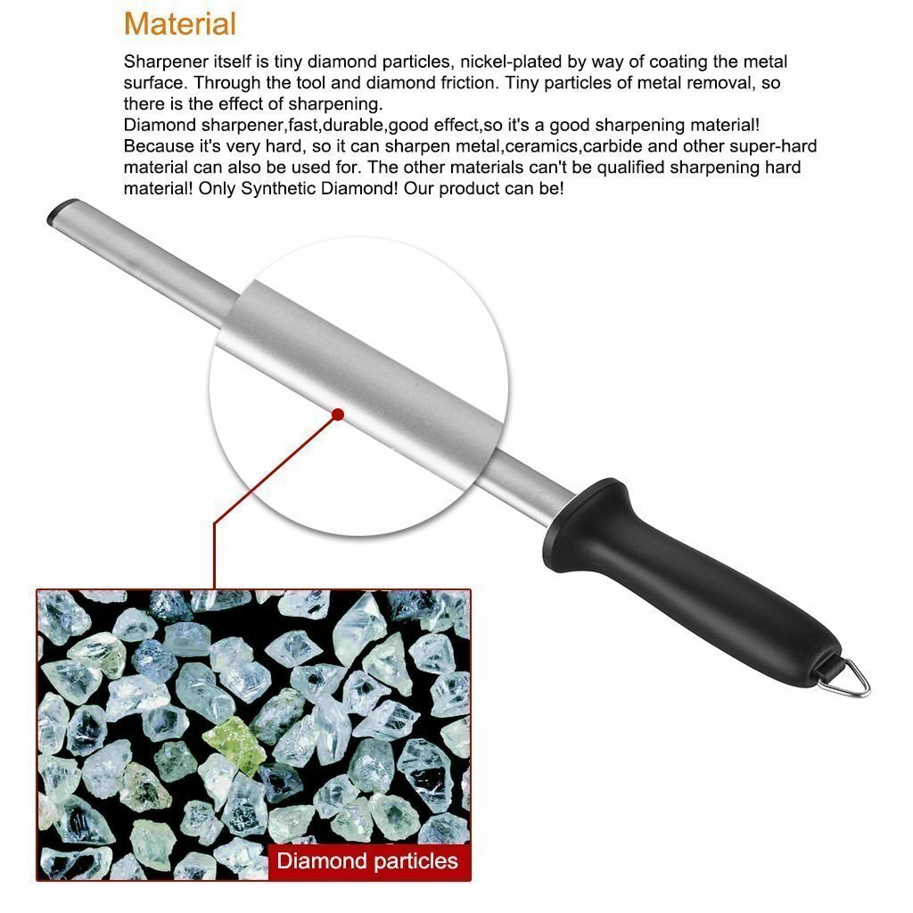 10'' Oval Diamond Knife Sharpener Kitchen Knife Sharpening Rod With ABS Handle