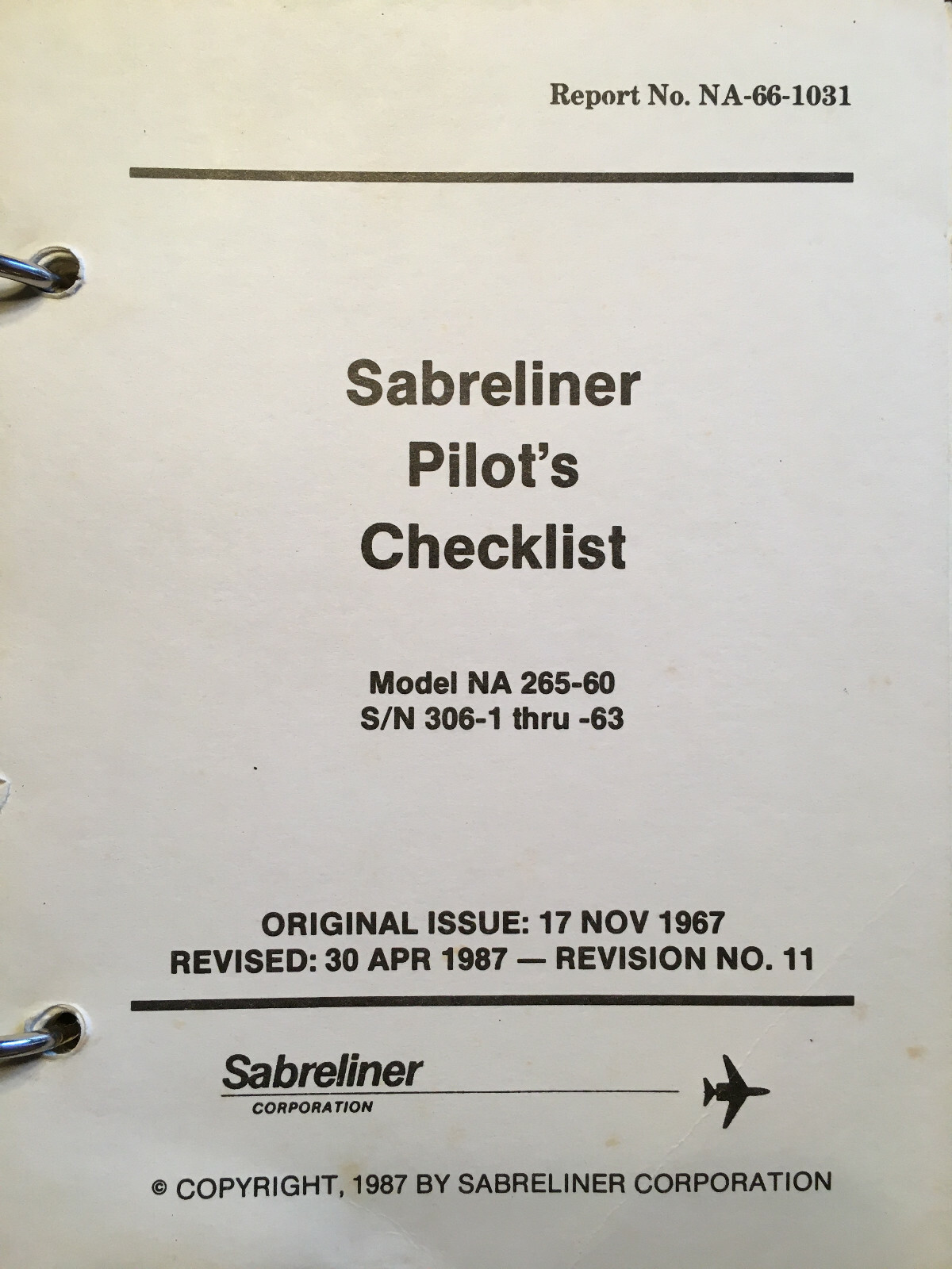 Sabreliner NA-265-60 Pilot's Checklist