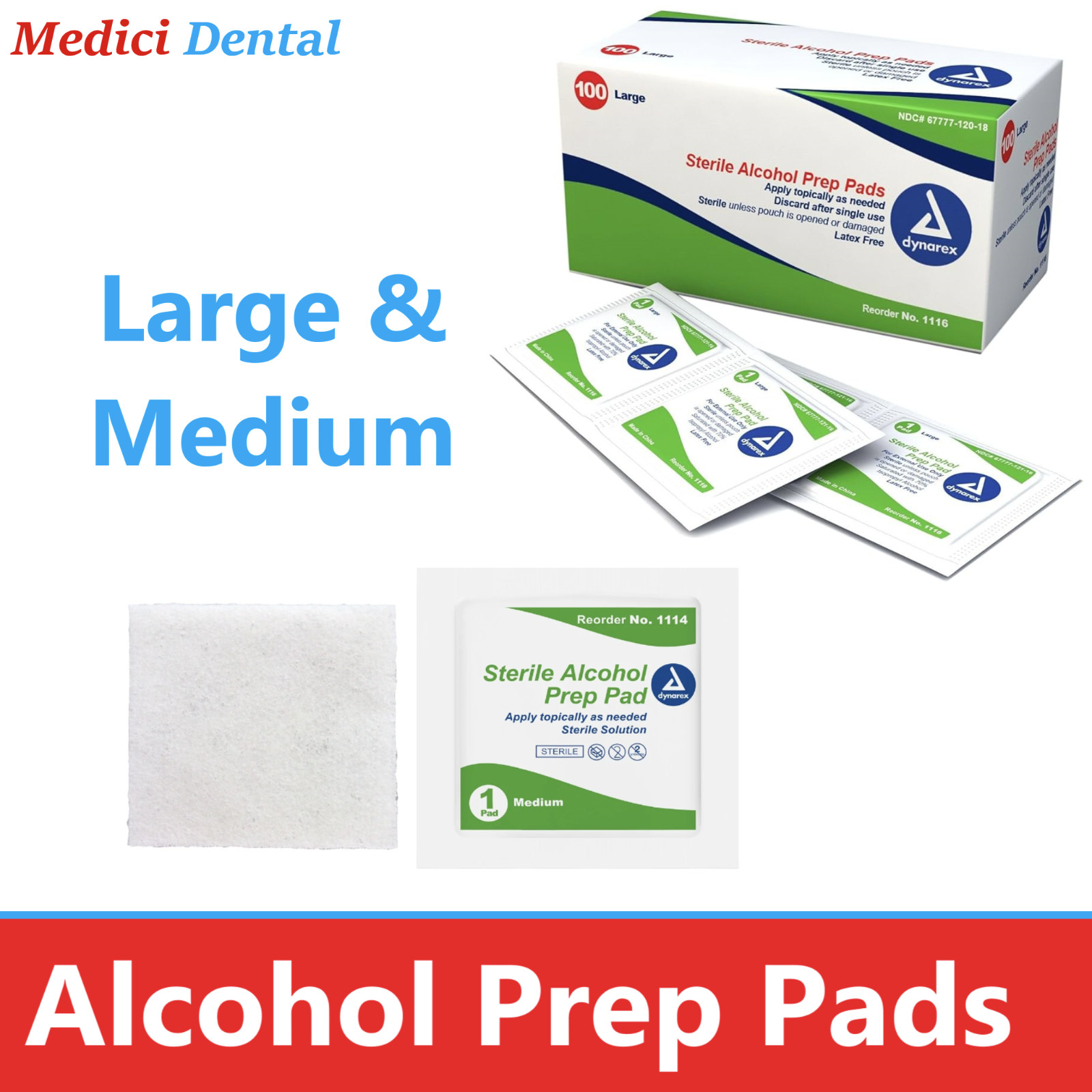 200-2000 MEDIUM ALCOHOL PREP PADS Wet Sterile Antiseptic Pack Manufacter Dynarex