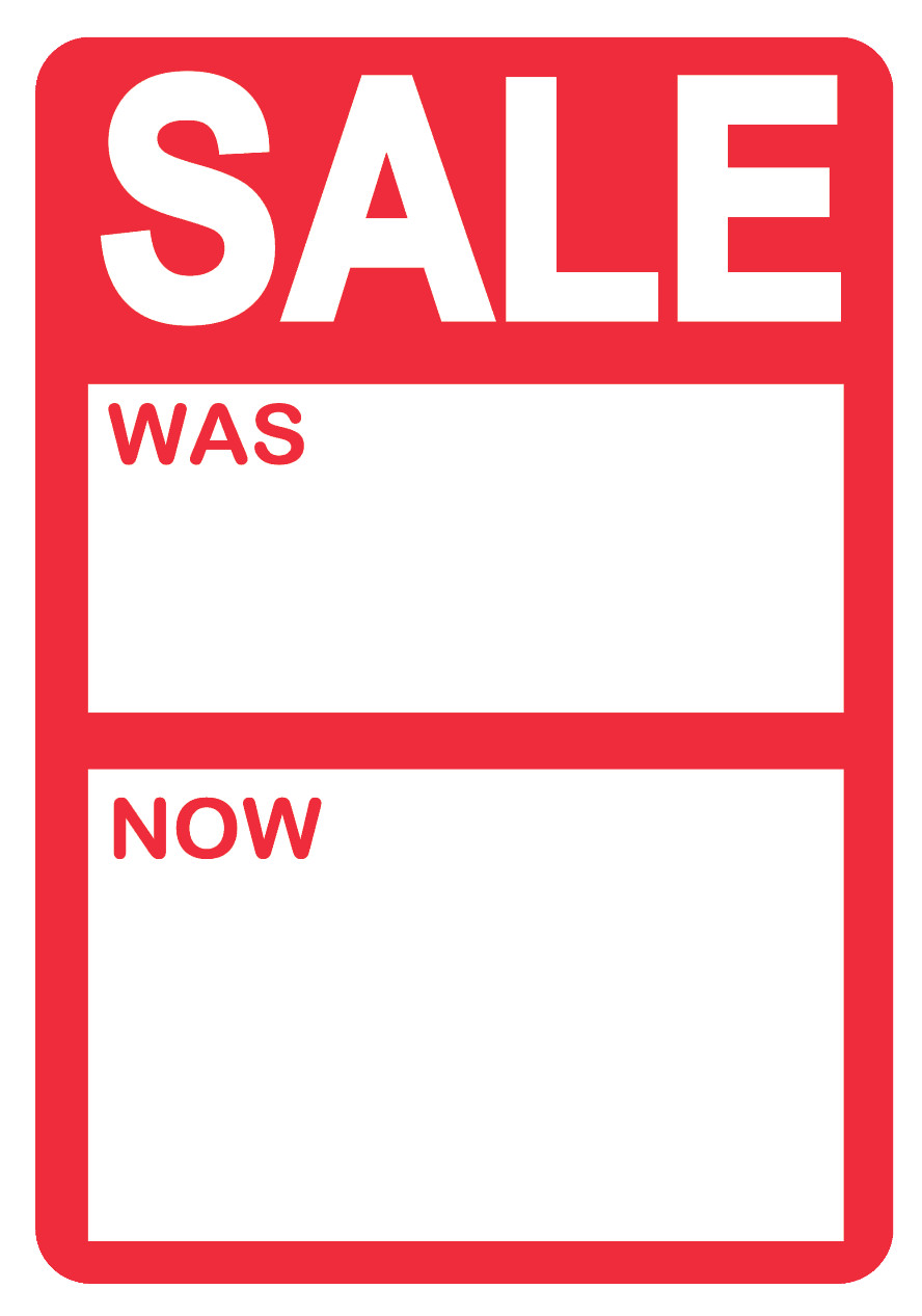 Bright Red Sale was / now Price Stickers / Labels For Use With Thermal Printers