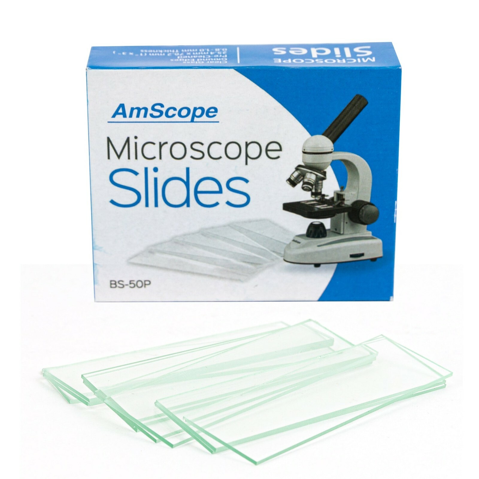 AmScope 50 Blank Microscope Slides w Ground Edges Pre-Cleaned Clear Glass Slides