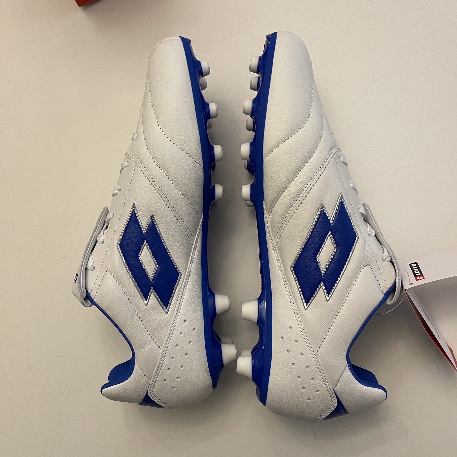 Lotto Stadio 200 III FG - Soccer Football Cleats - White Blue - US 13 EUR 47 NEW