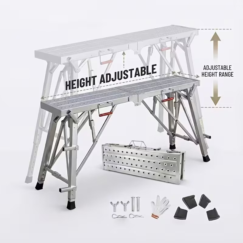 Portable Foldable Workbench Adjustable Height Heavy-Duty Wide Base Outdoor