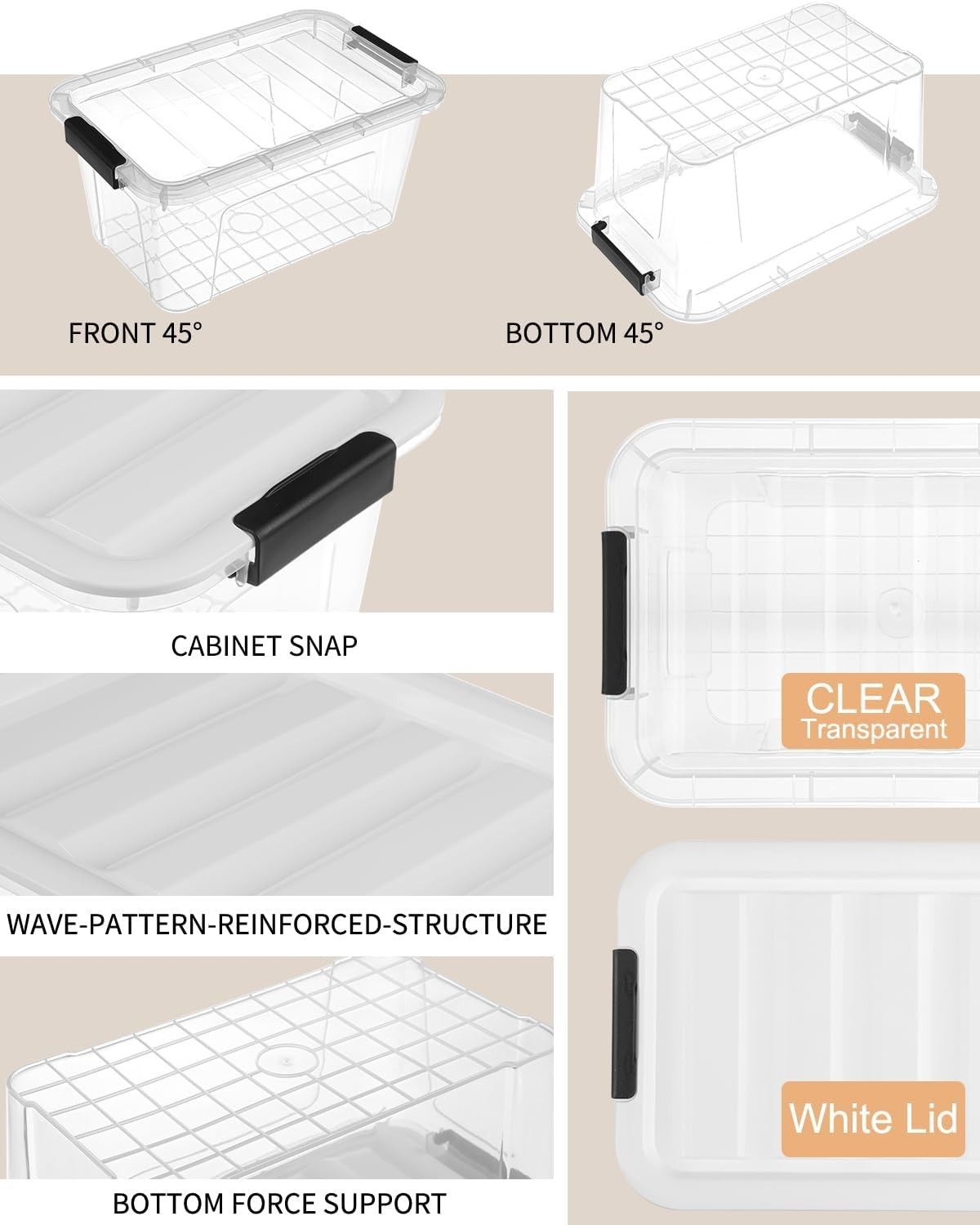 Stackable Plastic Storage Bins with Lids - 6 Pack