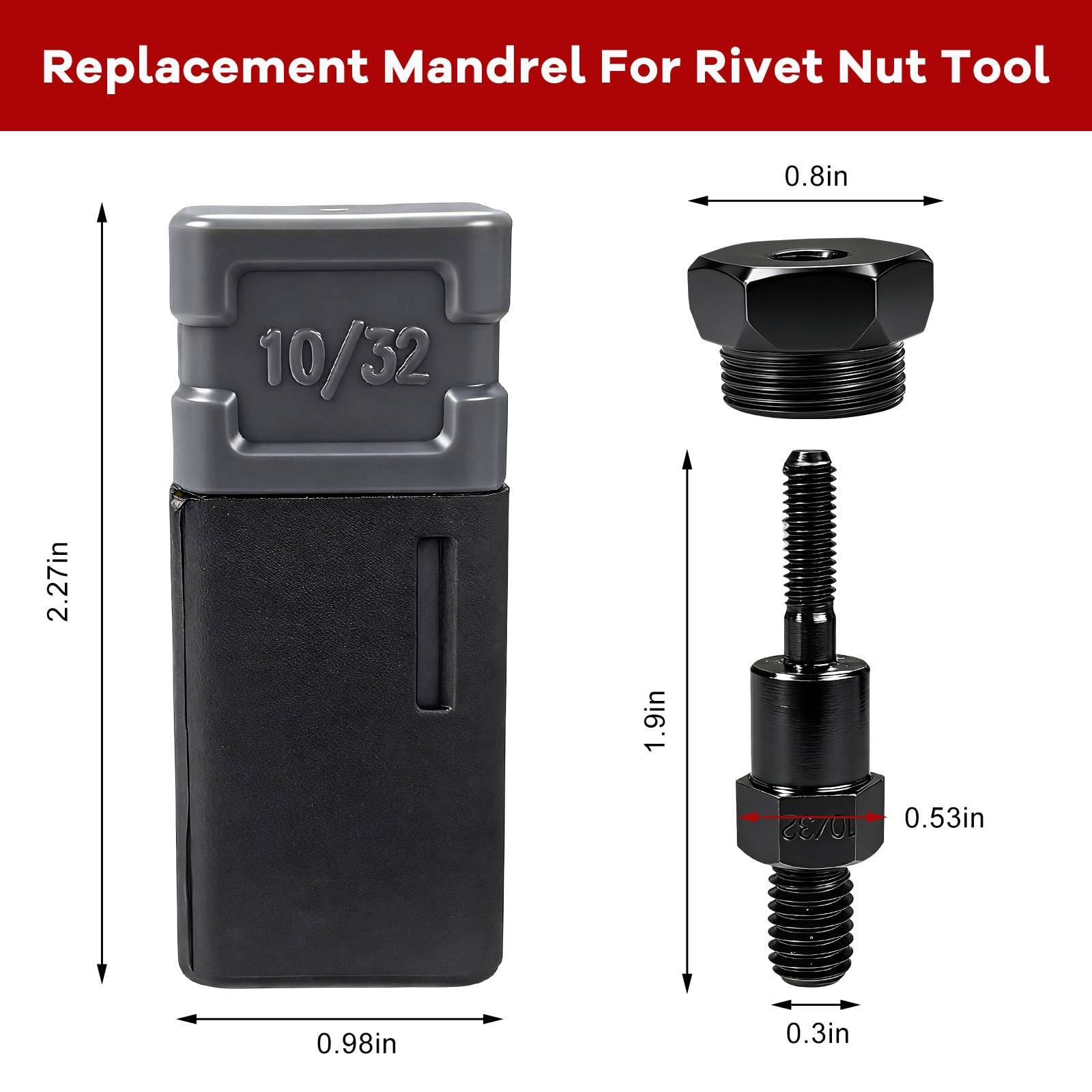 XJVSS 10-32 Rivet Nut Tool Mandrel, Carbon Steel Riveter Tip Black