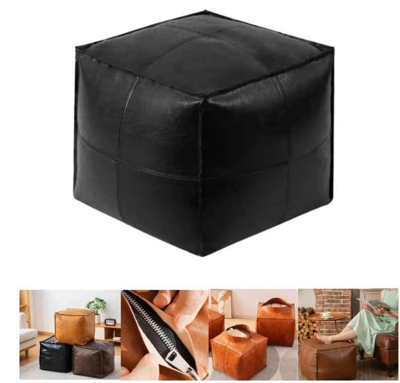 Stuffable Cushion Bag Unstuffed Pouf Ottomans PU Leather 16" Cushion Storage Bag