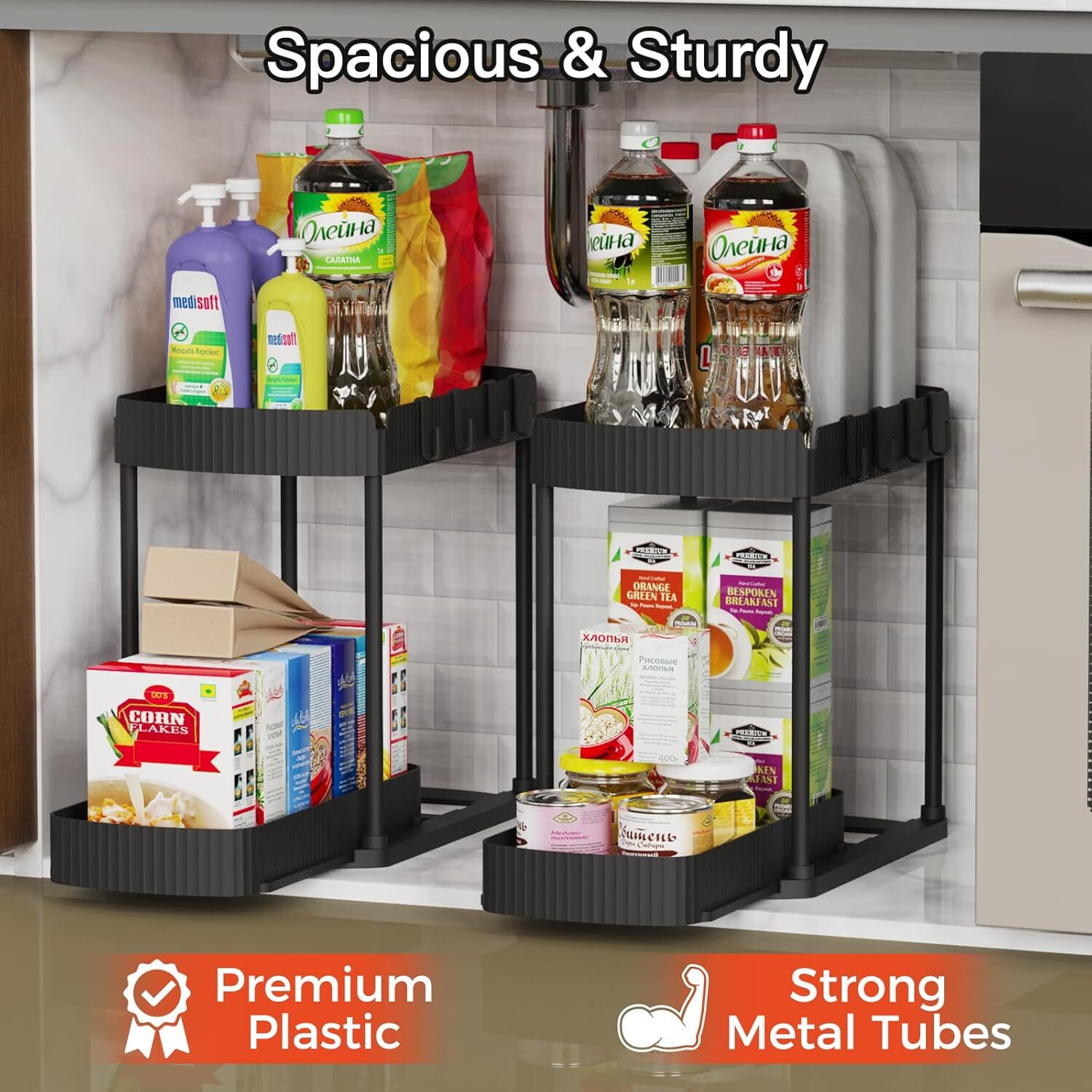 2 Pack Multi-Purpose Pull-Out Storage Organizers,Under Sink Organizers Storage