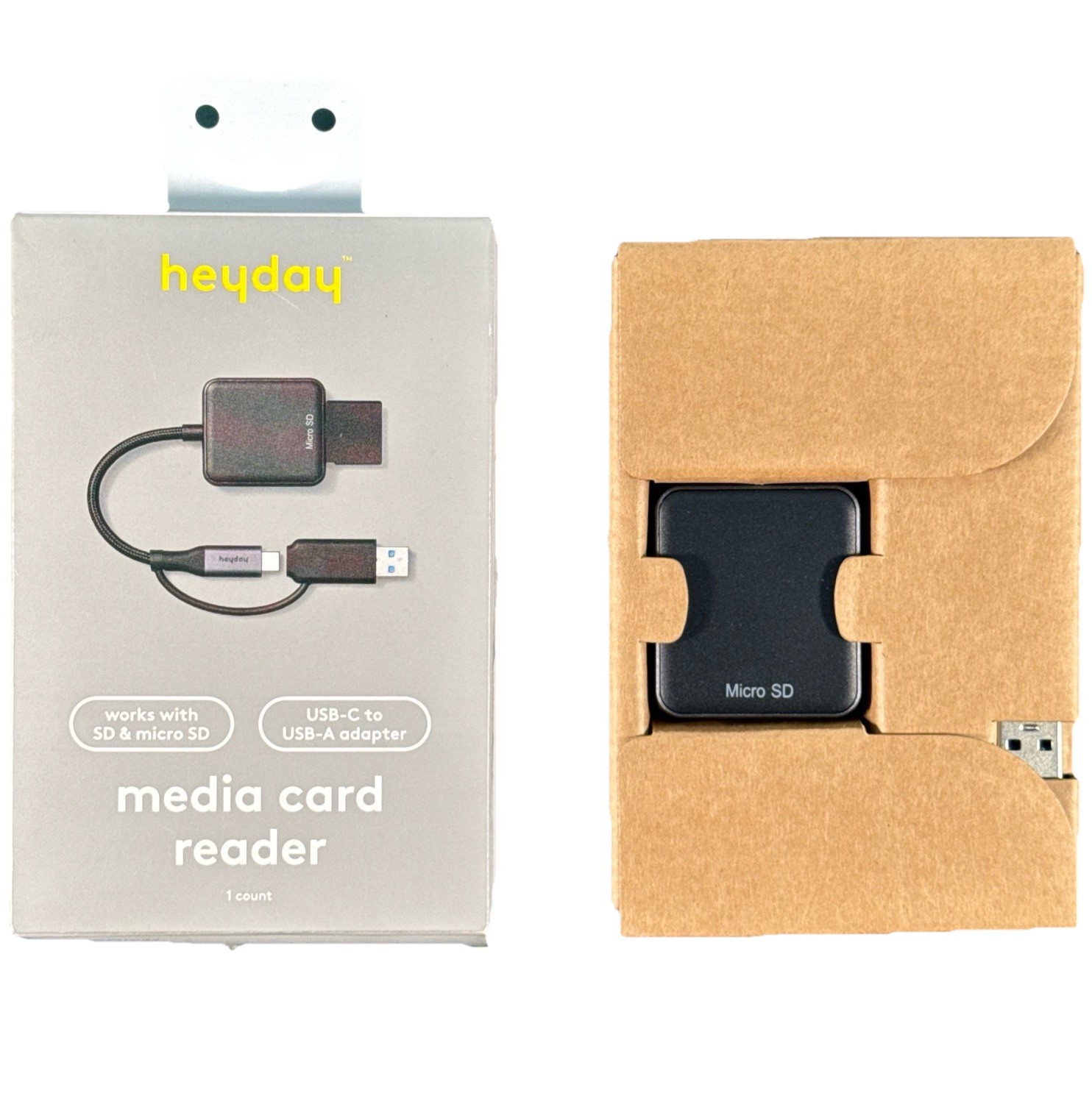 heyday USB-C to USB-A Media Card Reader SD MicroSD Black Open Box 90MB/s