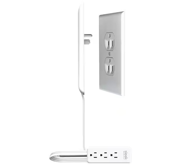 Inverted Ultra-Thin Outlet Concealer and Cord Concealer, Two 3 Outlet 3ft. Cord