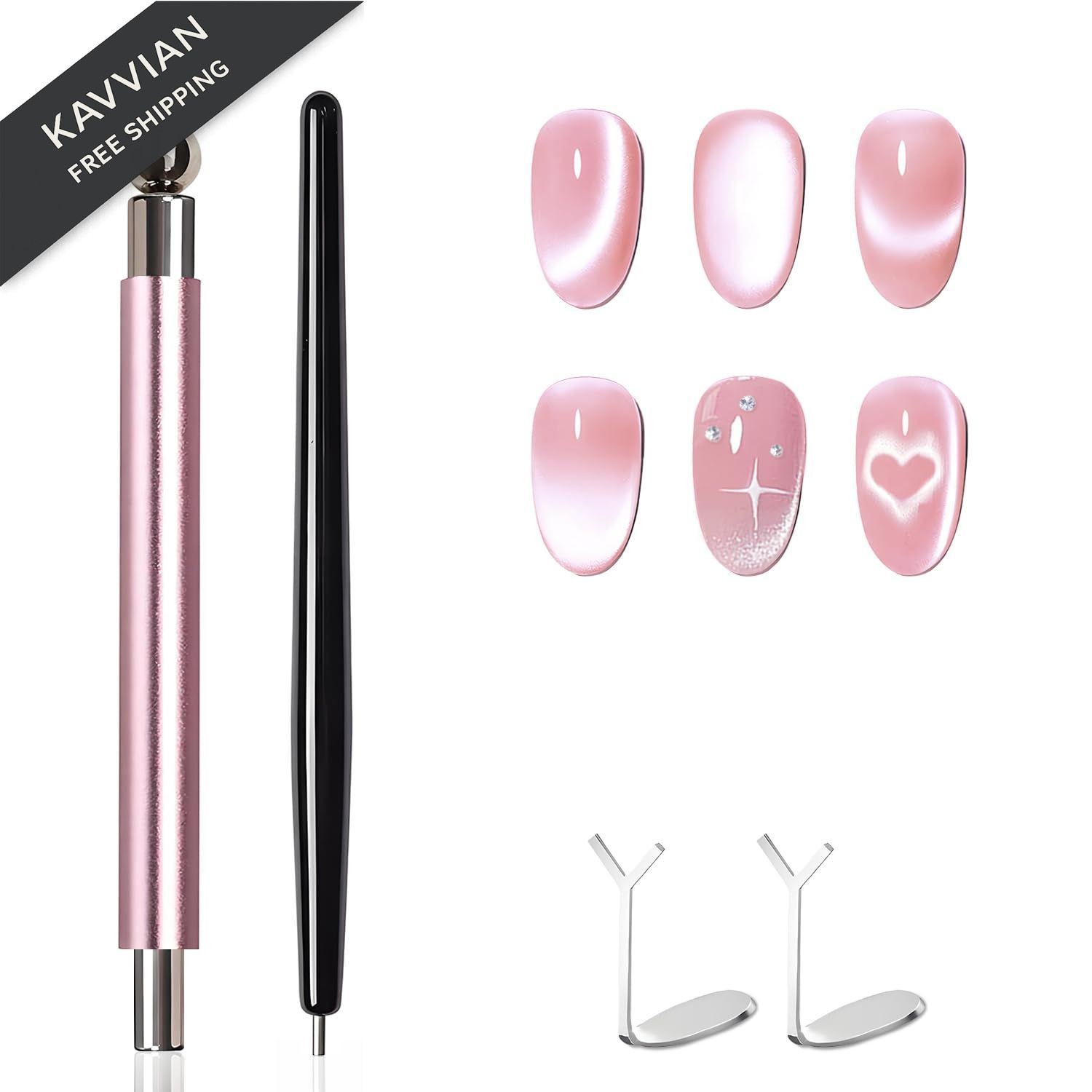 uadbau 4-Piece Cat Eye Magnet Set – Black Bead-Attracting Nail Pink