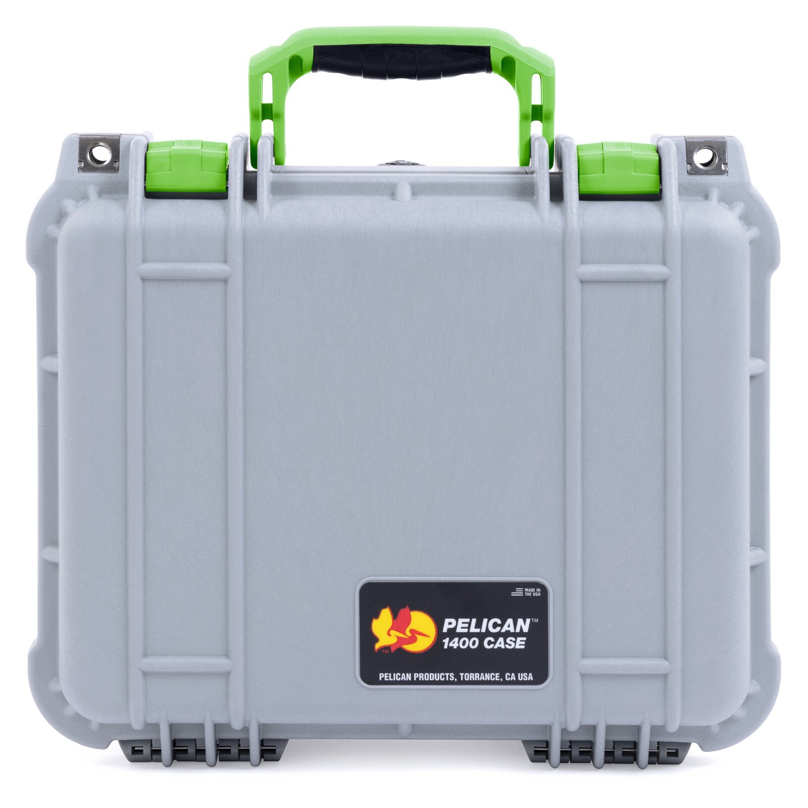 Silver & Lime Green Pelican 1400 case with foam.