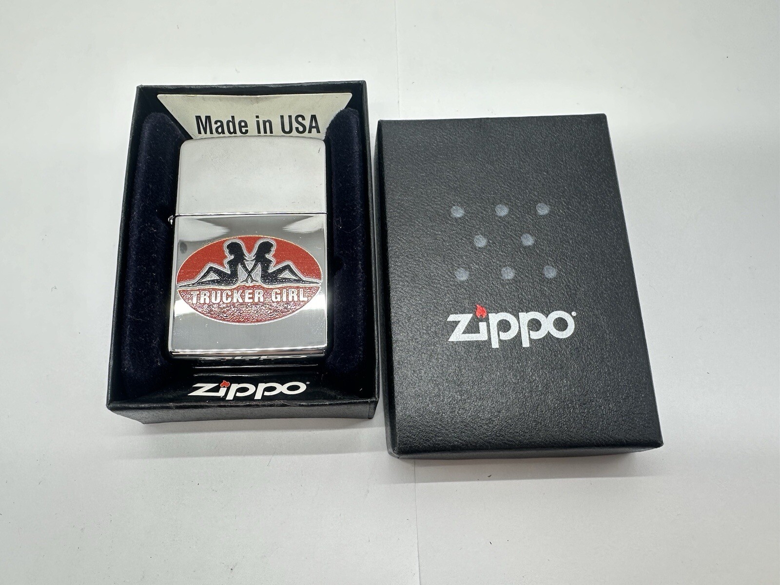 Zippo Trucker Girls High Polish Chrome New in Box Retired 2010