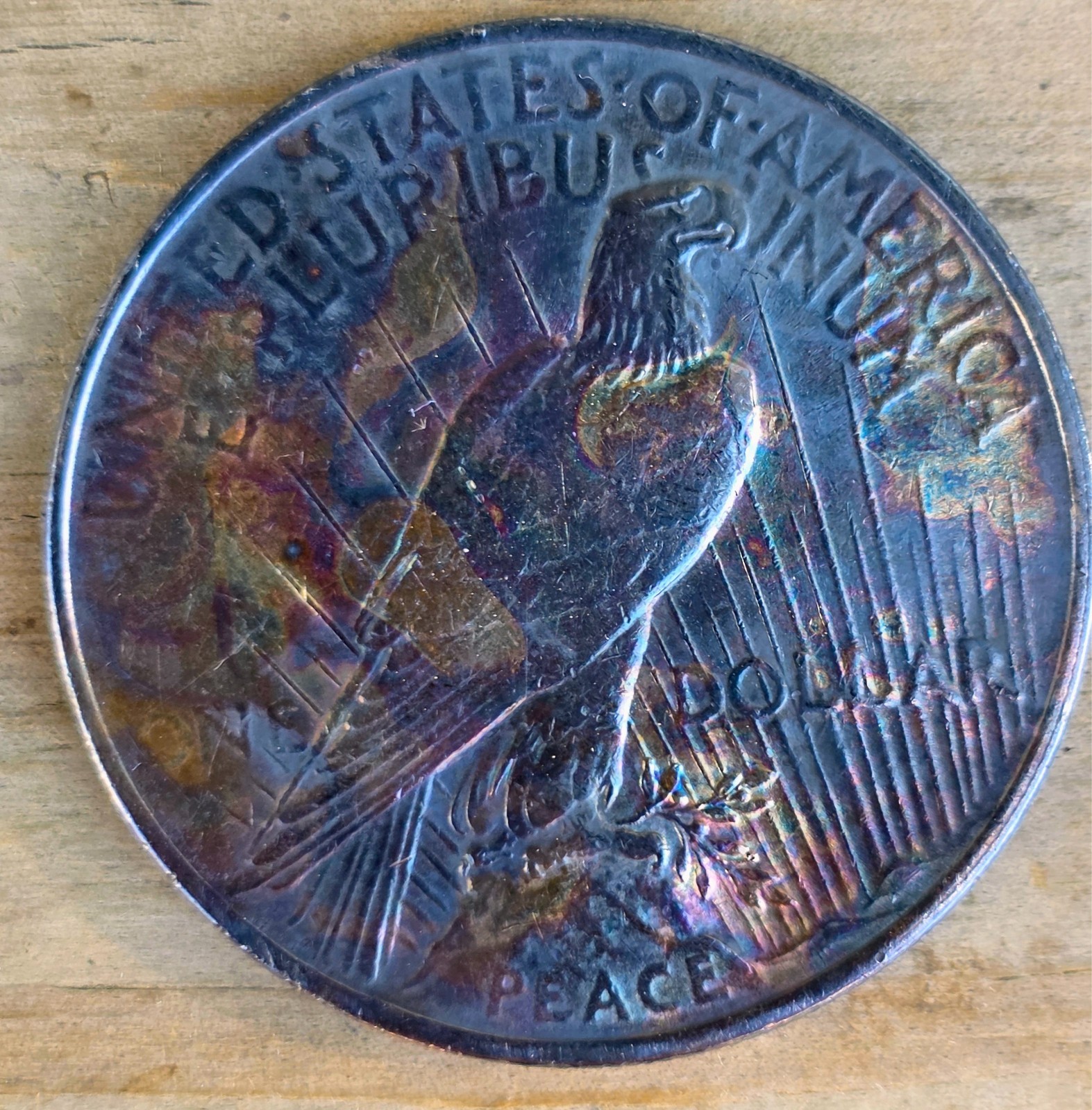 1924 Silver PEACE Dollar Coin Liberty $1 United States Rainbow Monster Toned