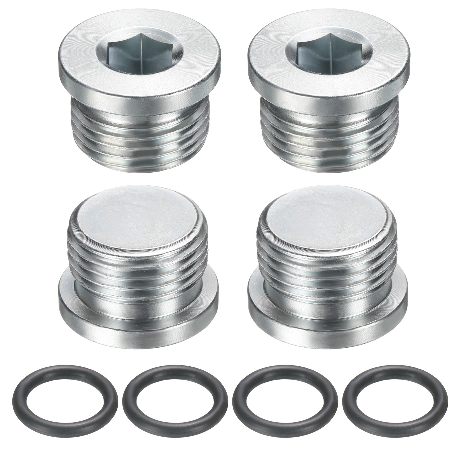 4Pcs SAE 7/8-14 UNF Carbon Steel Inner Hex Head Pipe Fitting Plug with O-Ring