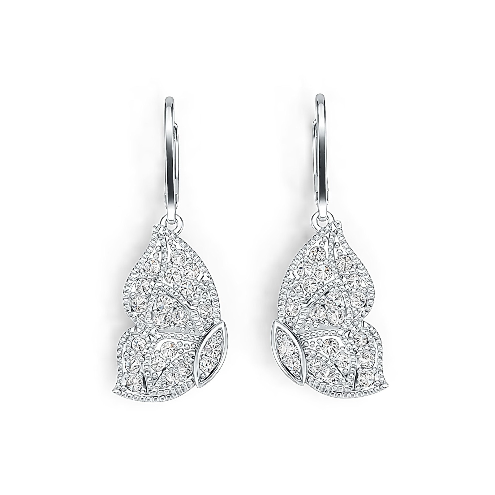 Sterling Silver Earrings Butterfly Wings Theme with White Topaz or Moissanite