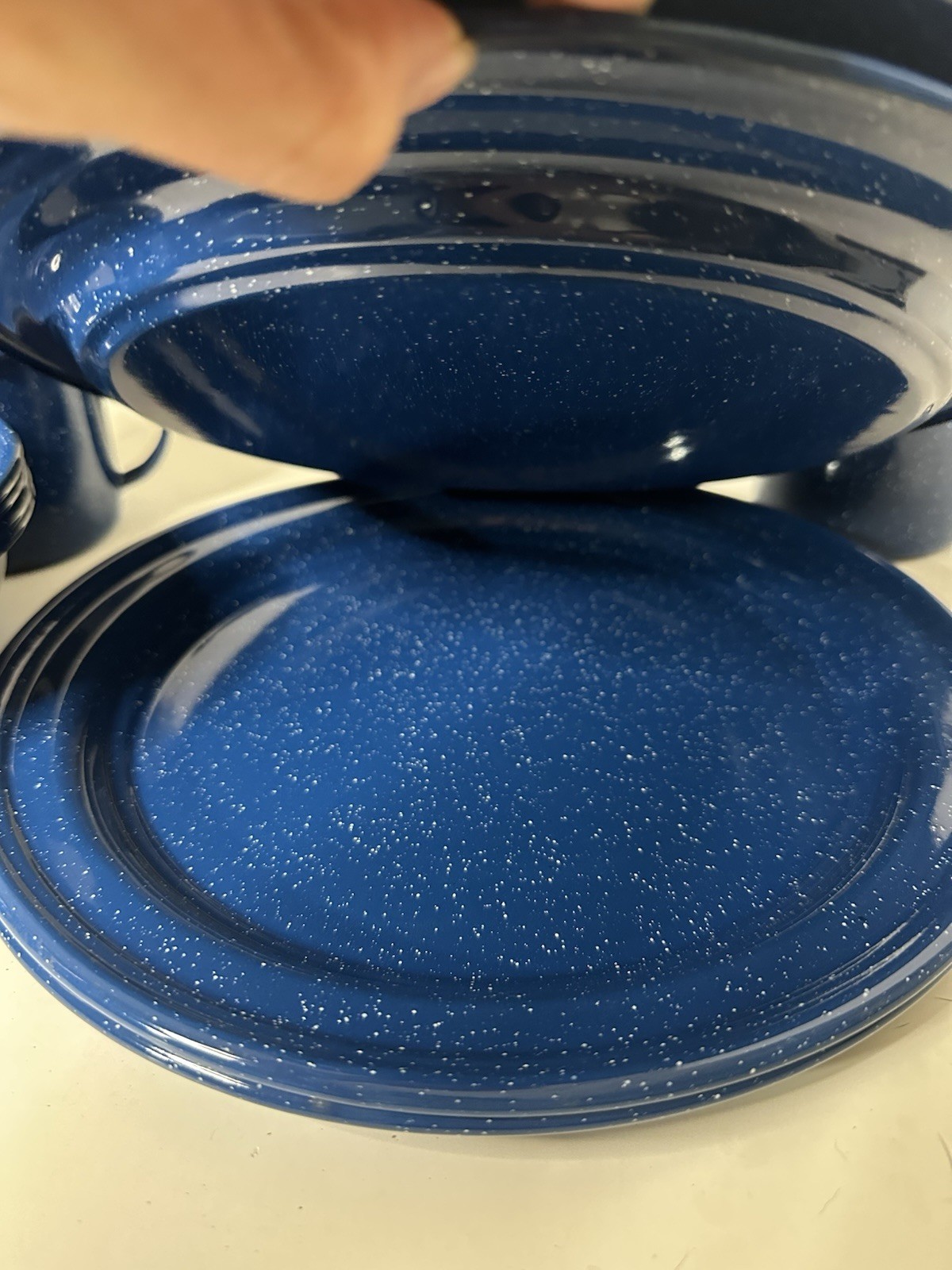 Speckled Blue Enamelware 12-Piece Dining Set for Camping