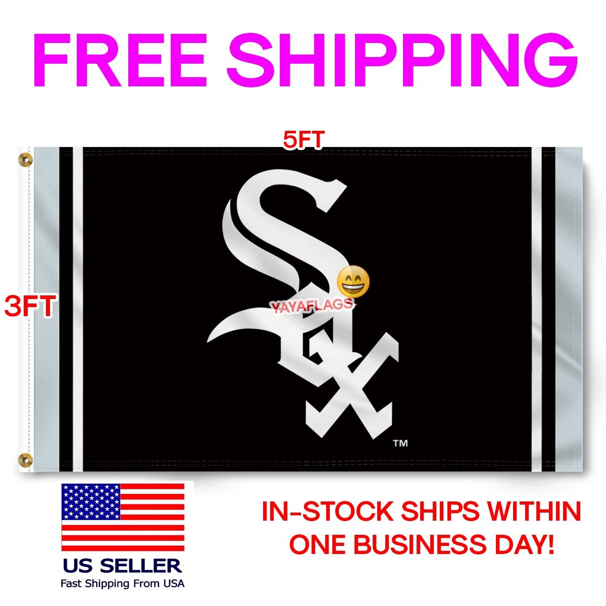 Chicago White Sox 3x5 ft Flag Banner Man Cave Wall Decor Banner FREE Shipping