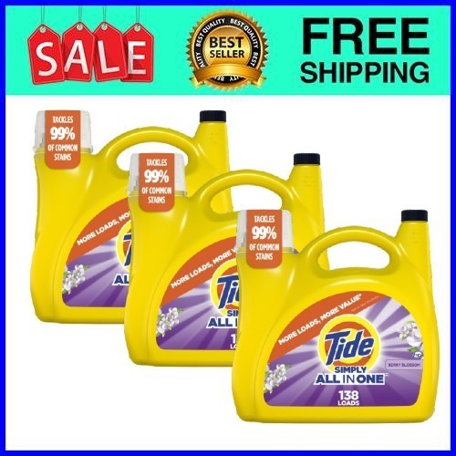 Tide Simply All-in-One Liquid Laundry Detergent, Berry Blossom Scent,182oz,3pack