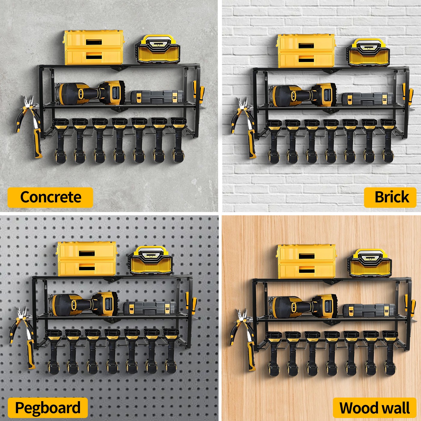 Power Tool Organizer - 3 Layer 7 Drill Holder Wall Mount,Storage Rack for Garage