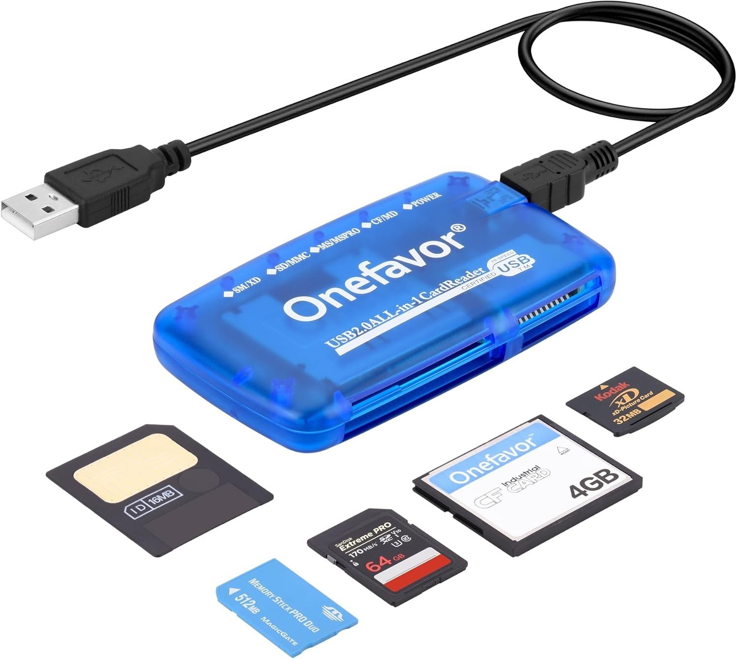 Compact USB Multi Card Adapter - Fast Data Transfer for SD, CF, MMC, MS Cards