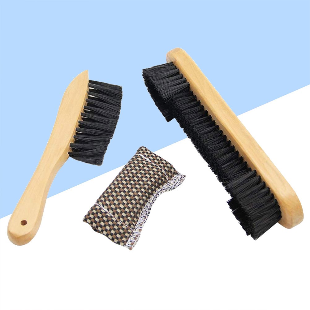 3Pcs Snooker Table Brush Set Wooden Handle Pool Felt Dust Cleaner with Cloth