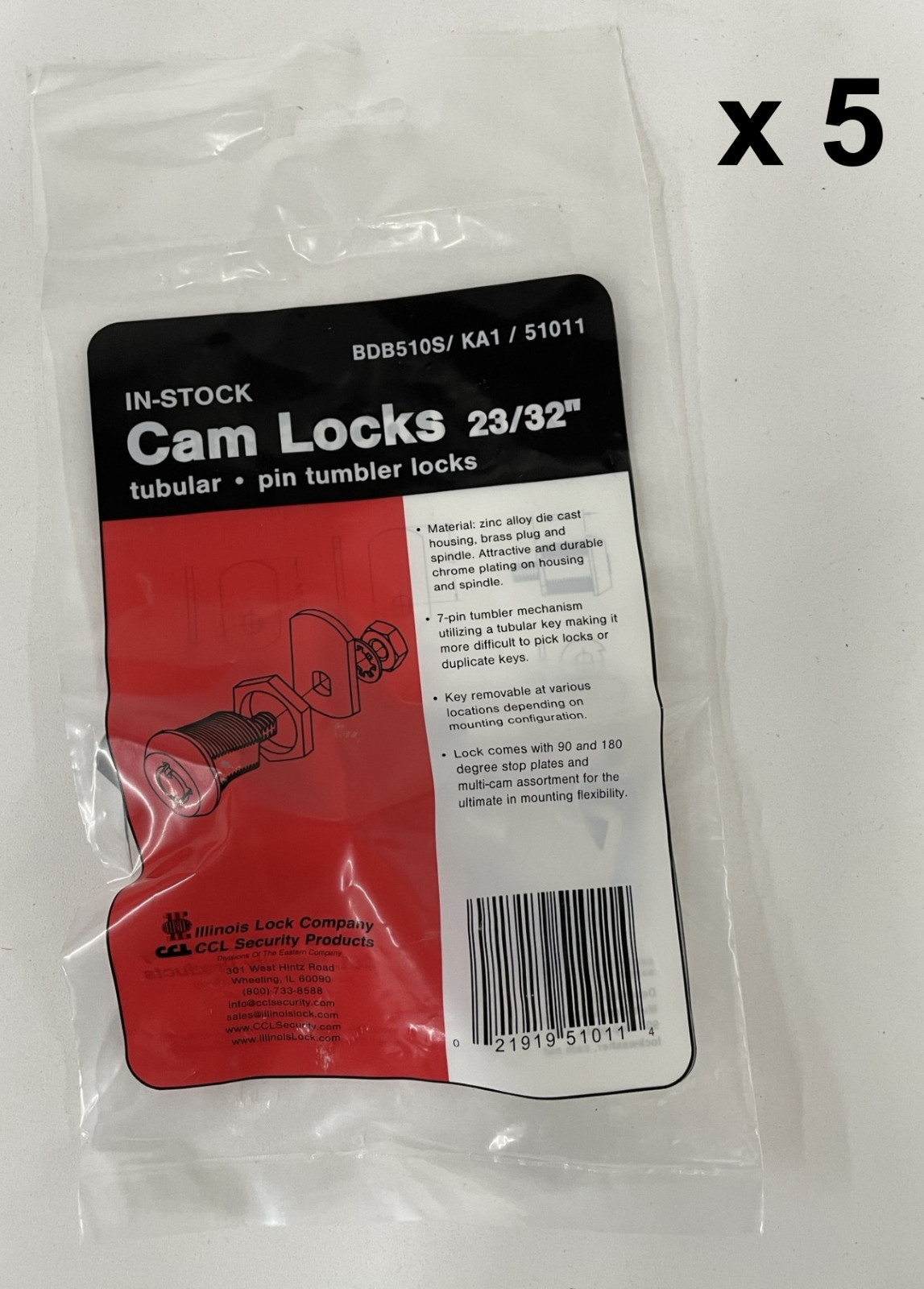 CCL Security BDB510S KA1 51011 Cam 23/32" Tubular Pin Tumbler Lock - Lot of 5
