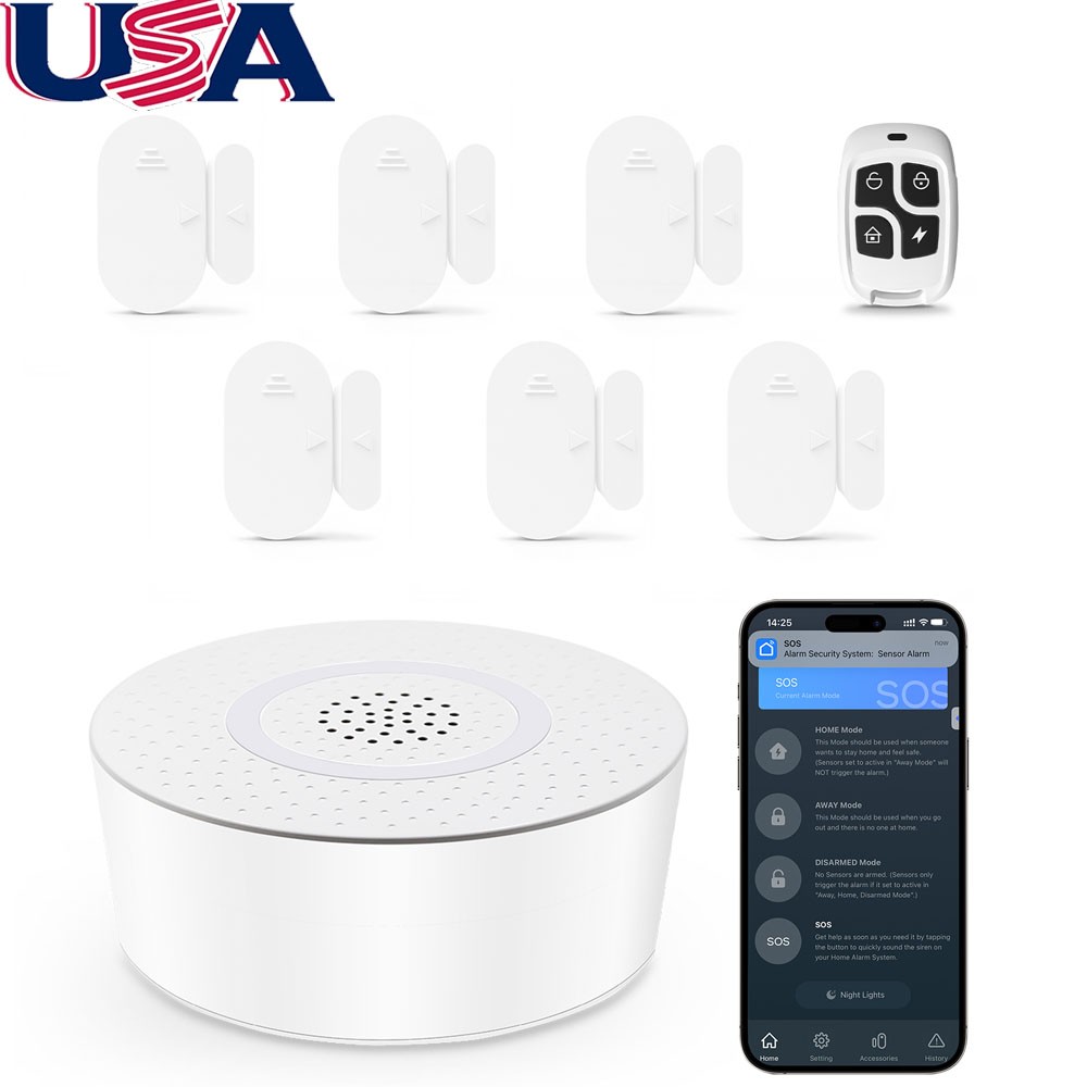 8Pcs Home Security System, Wireless Door Window Sensor w/ Instant Alarm White