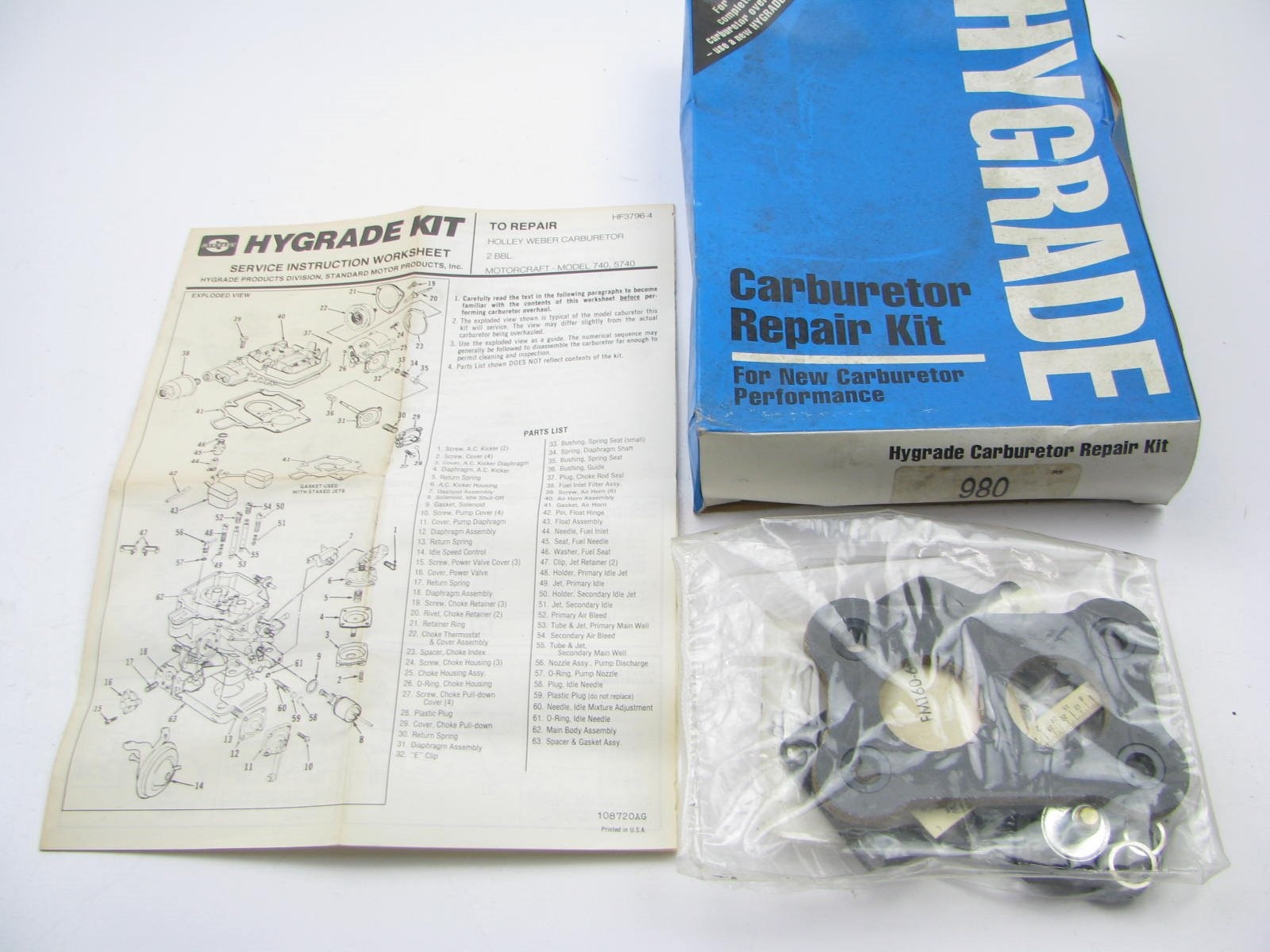 Standard Hygrade 980 Carburetor Rebuild Kit 1978-80 Ford Fiesta 1.6L Holley 740