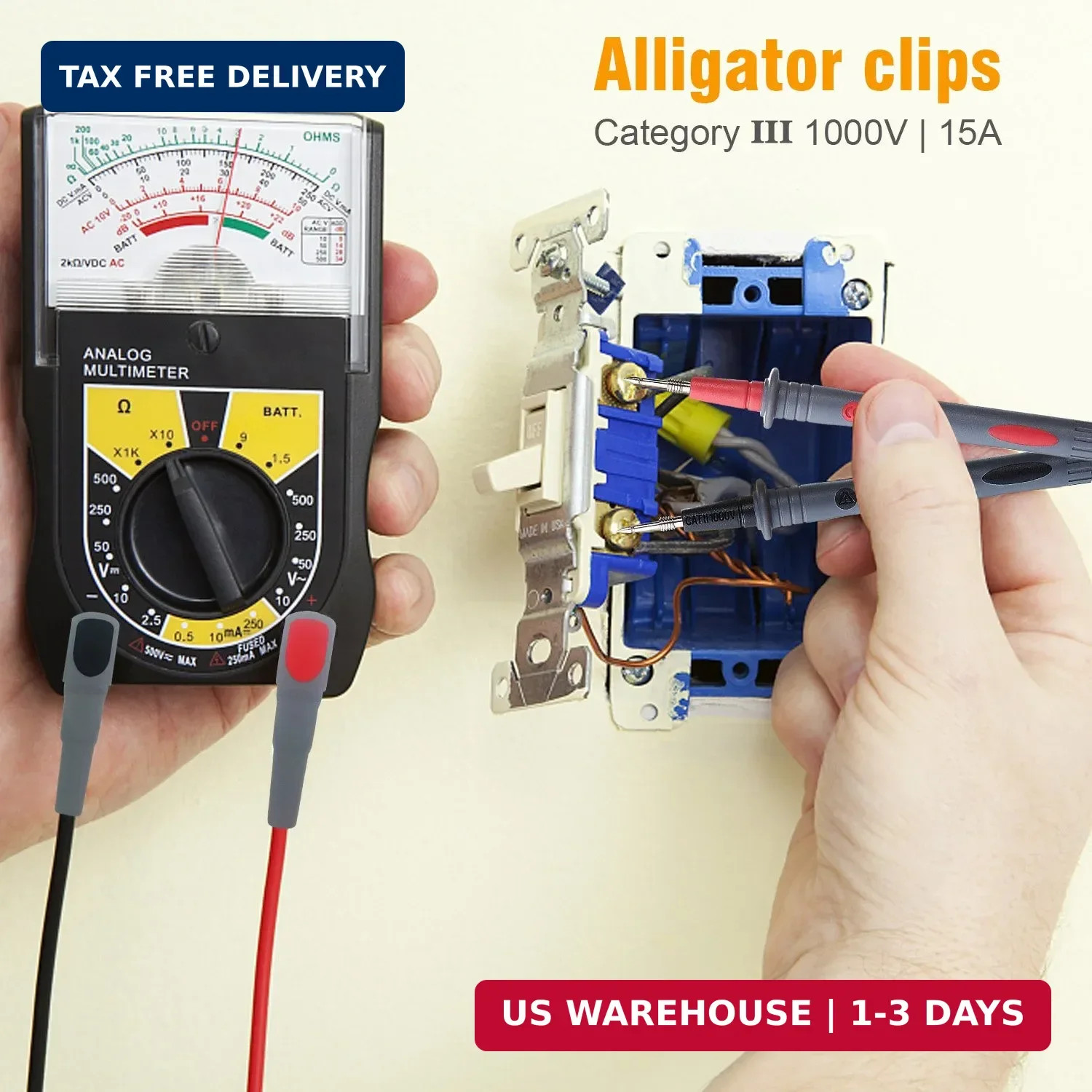 Multimeter Lead Set with Threaded Safety Clips - CAT III Certified