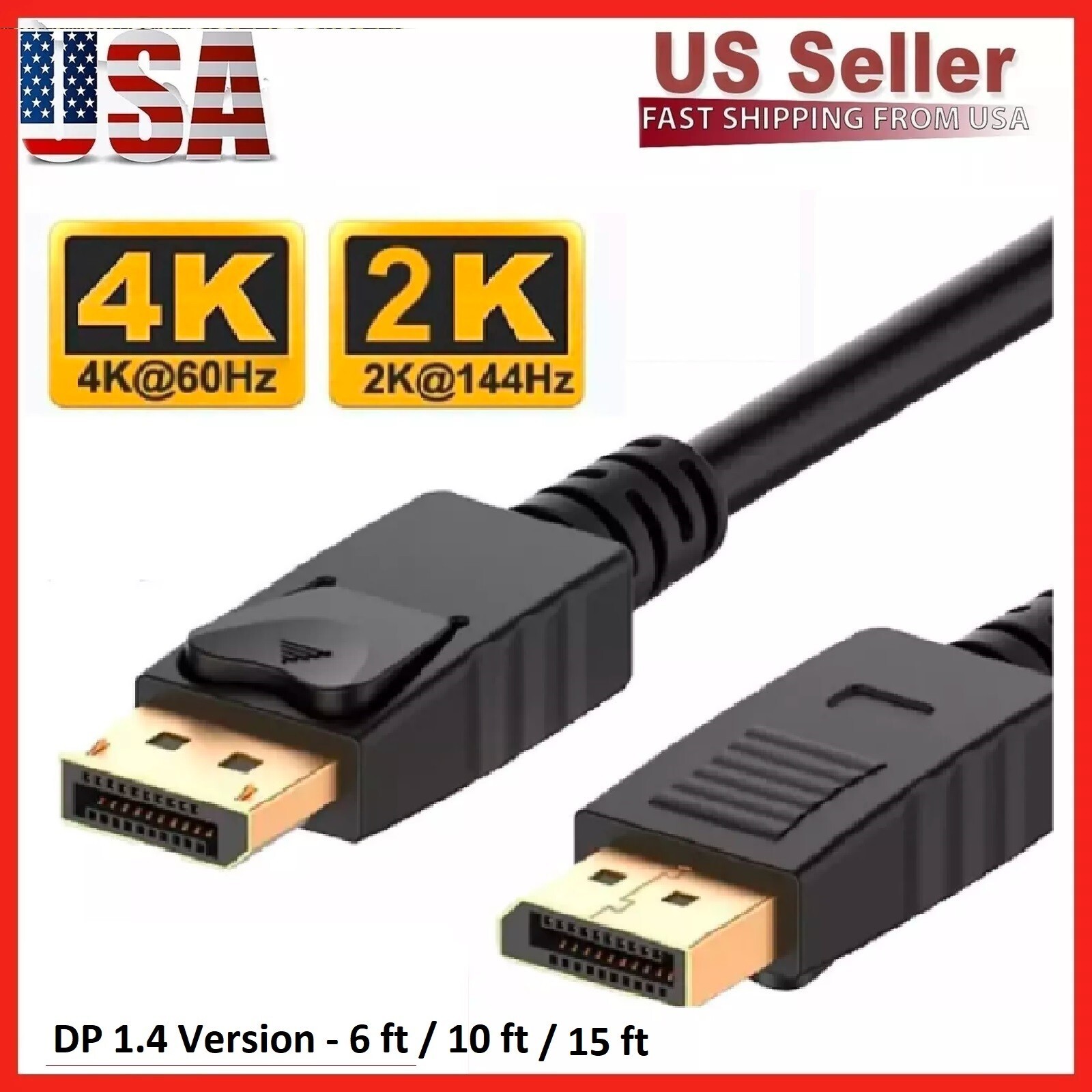 Displayport to Display Port Cable DP Male to Male Cord 4K 60hz HD 6ft/10ft/15ft