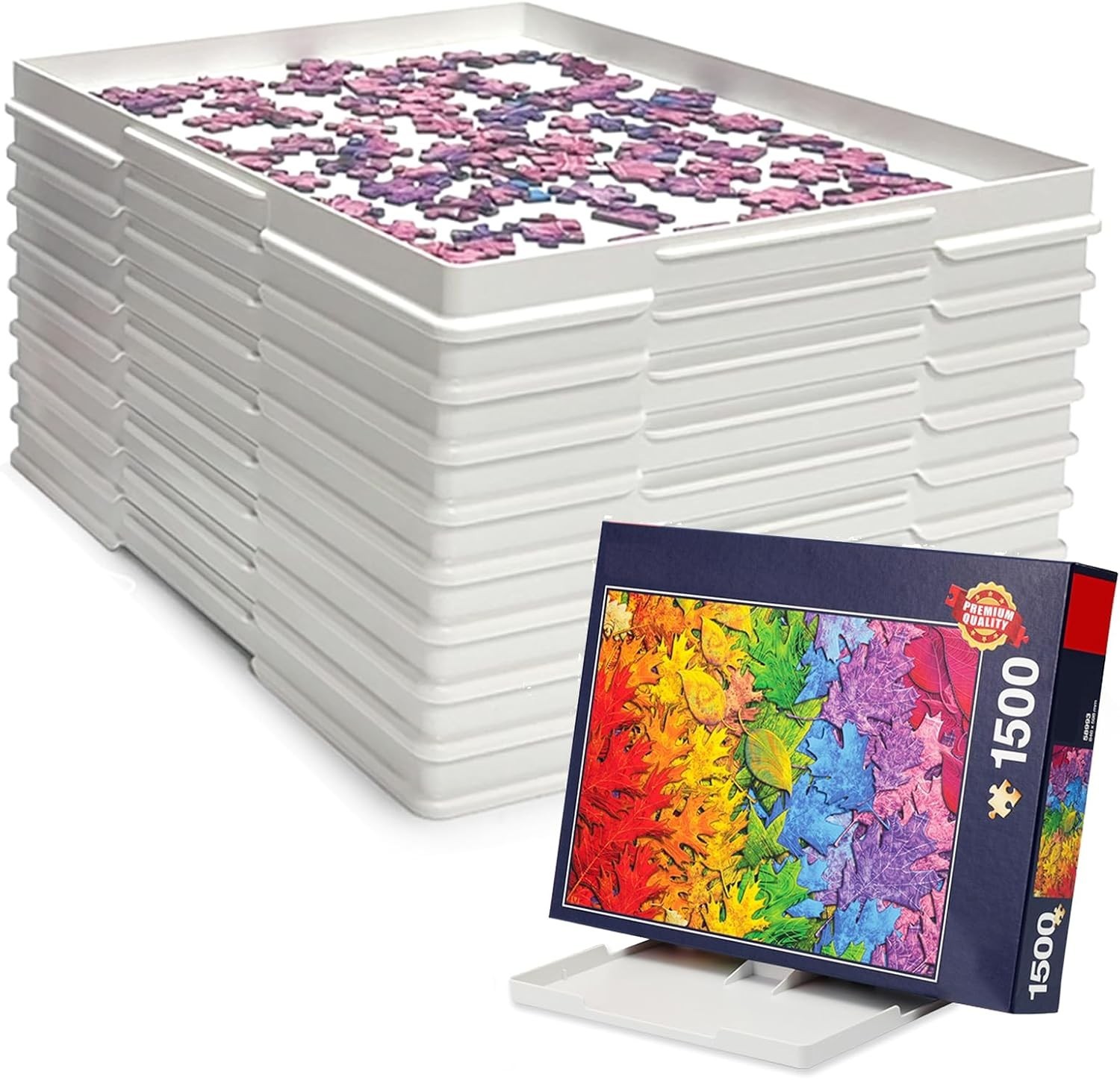 9-Pack Puzzle Sorting Trays with Lid That Doubles as a Puzzle Box Stand – 11"...