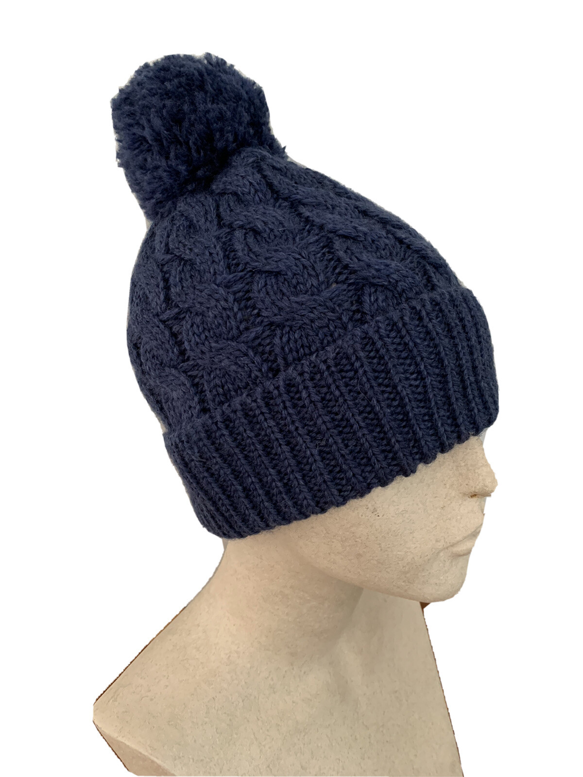 MINT WoolOvers LAKE BLUE Cable Knit Pom Soft Wool Knit Beanie Hat O/S