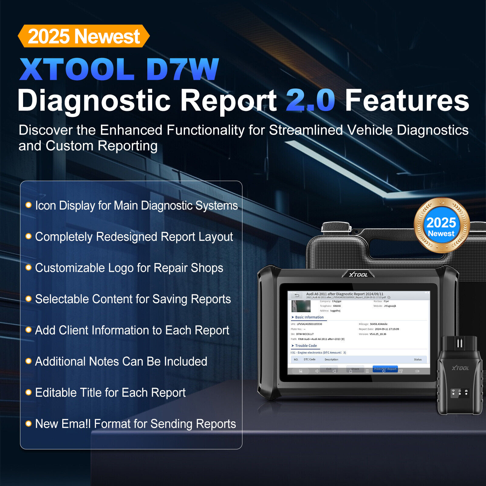 2025 XTOOL D7W V2.0 All System Diagnostic Bidirectional Scanner Key Programmer