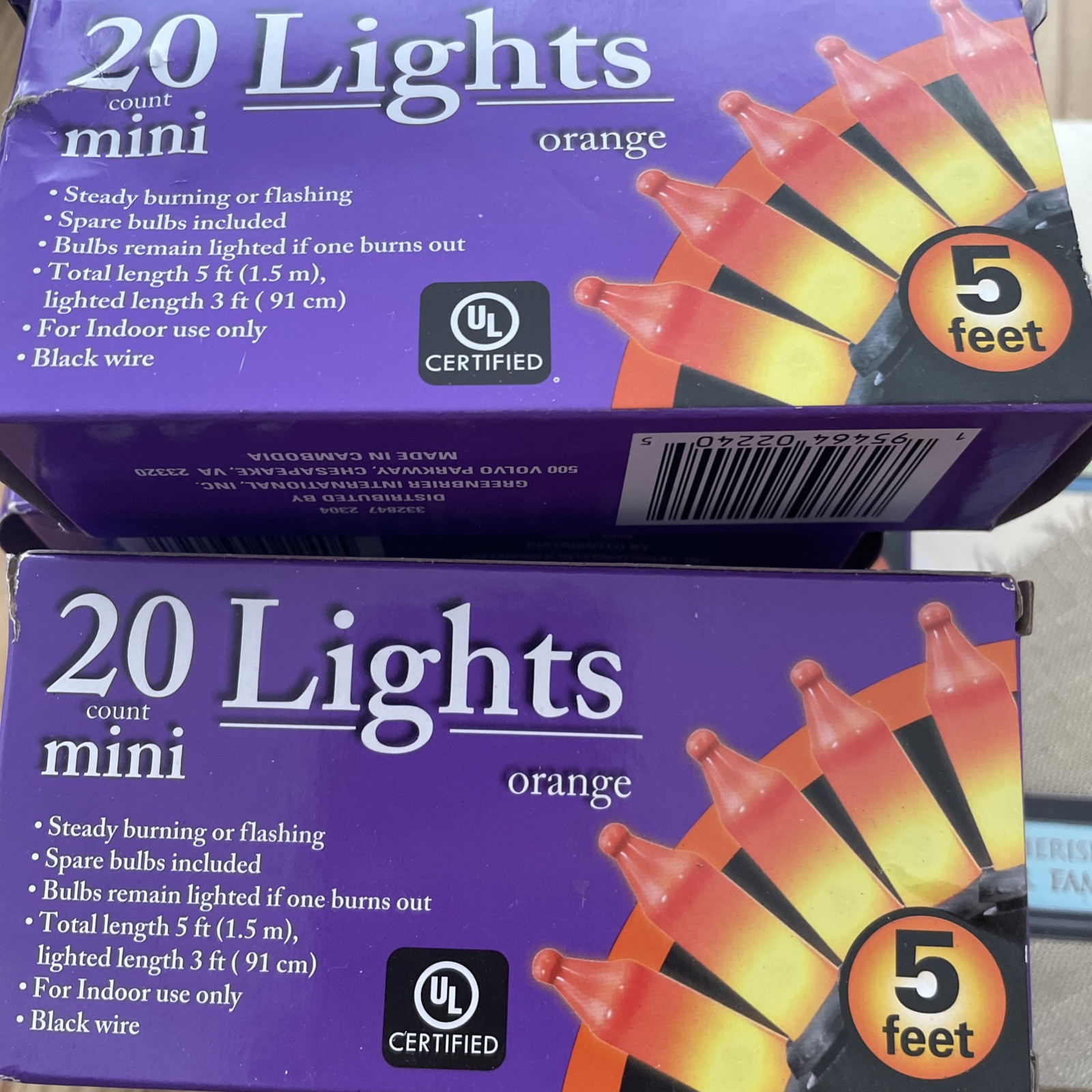 20 count orange mini lights 5 ft black wire Halloween party decor indoor use