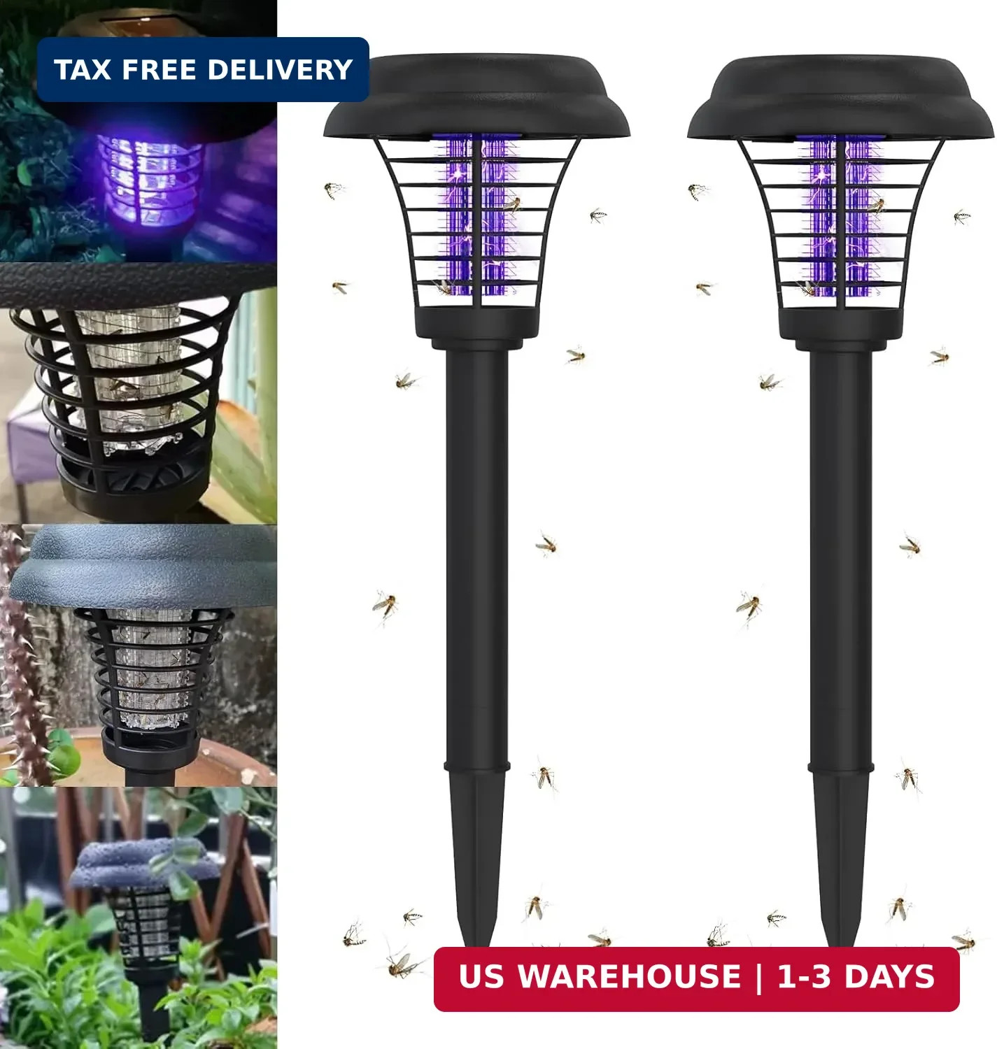 2 Pack Solar Bug Zapper Outdoor Rechargeable Mosquito Killer Waterproof