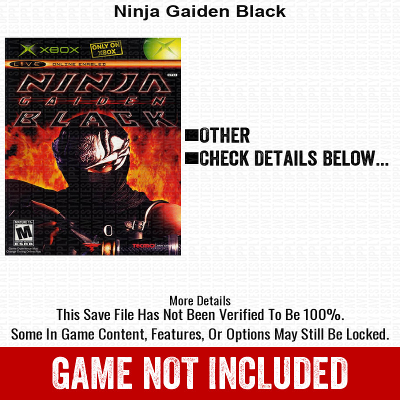 Ninja Gaiden Black 100% Unlocked All Items Xbox USB Save File
