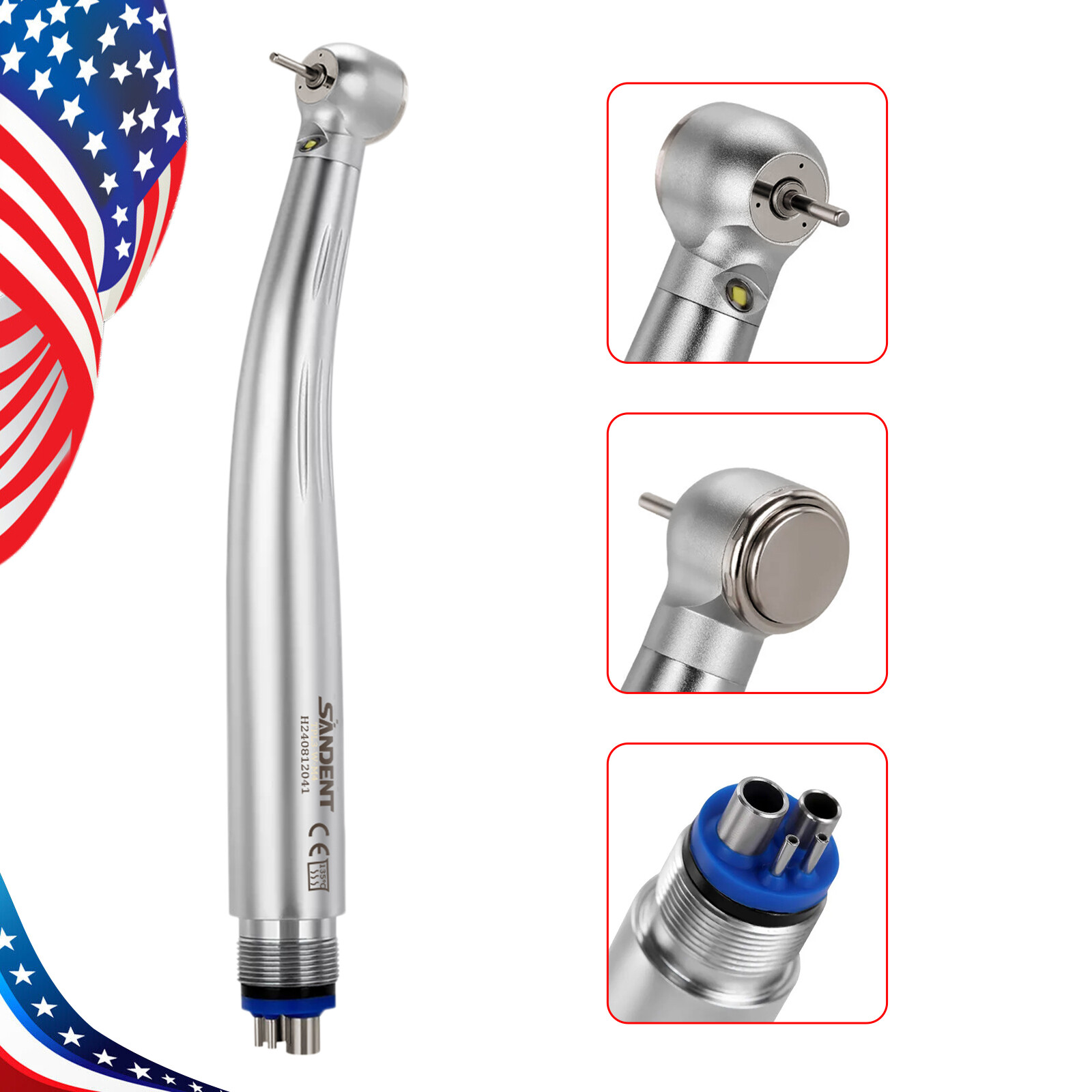 10 PCS SANDENT Dental E-Generator LED Optic High Speed Handpiece 4Hole Ceramic