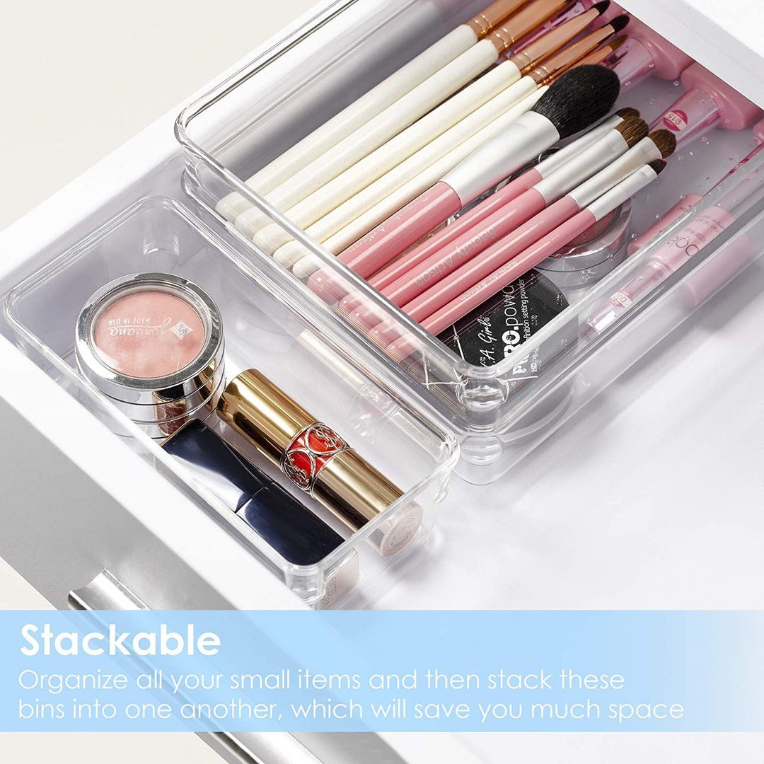25 PCS Clear Plastic Drawer Organizers Set 4-Size Versatile Bathroom and Vanity