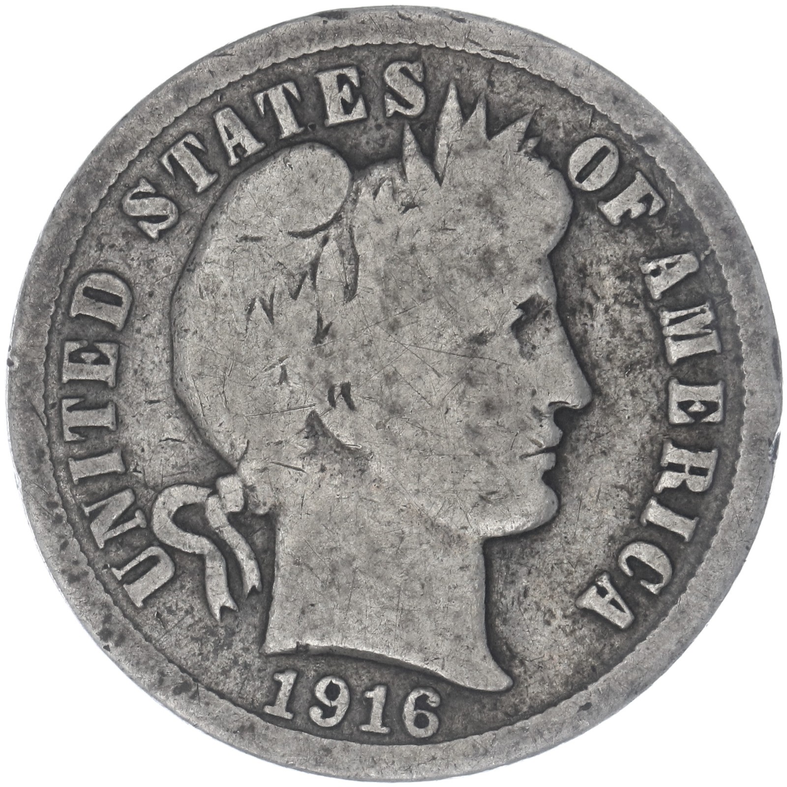 1916 (P) Barber Dime 90% Silver Good GD See Pics N595