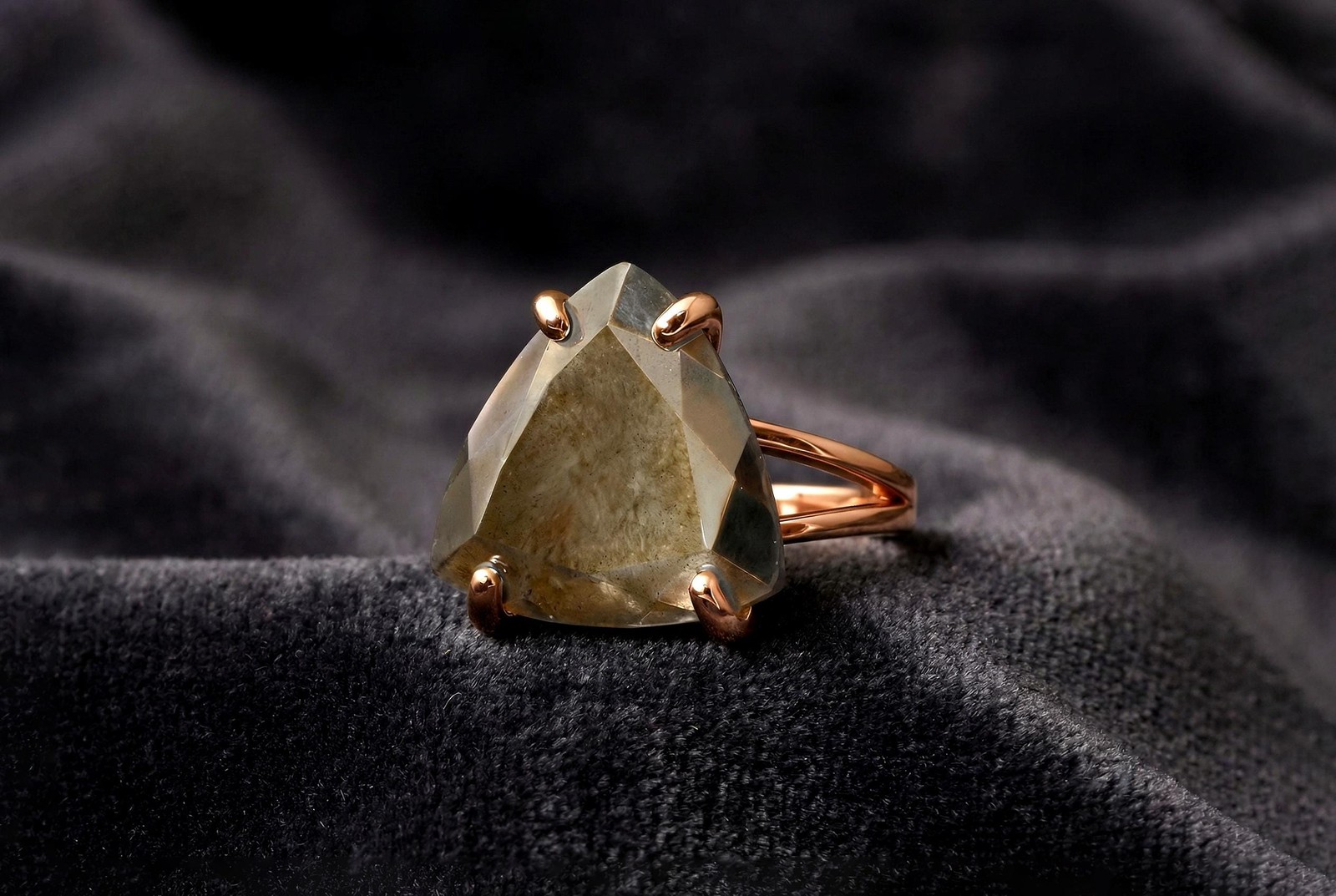 Pyrite Ring Anemone Jewelry 925 Silver Large Trillion Cut Stone Gift