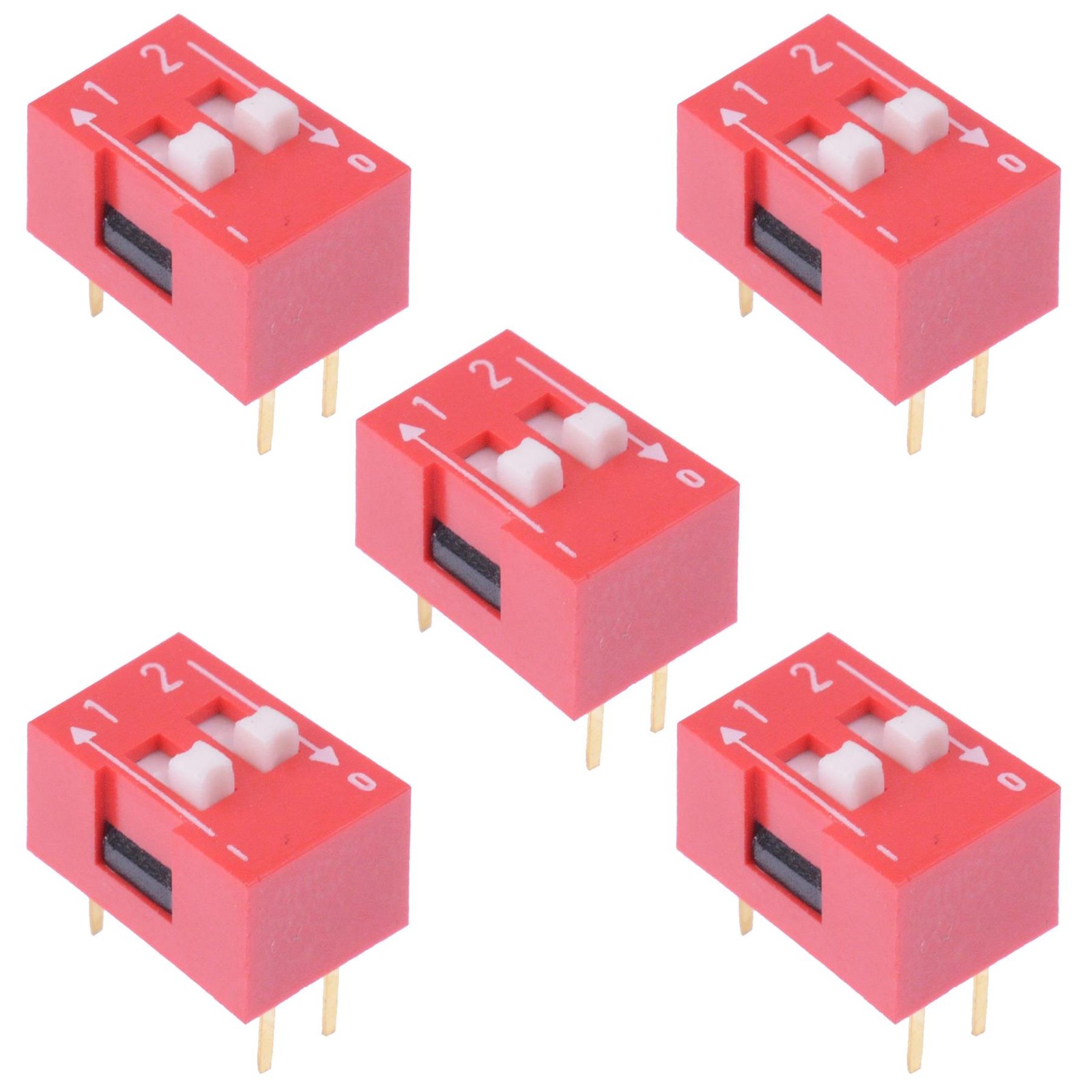 5 x DS-02 APEM 2 Way Raised Actuator DIP Switch SPST