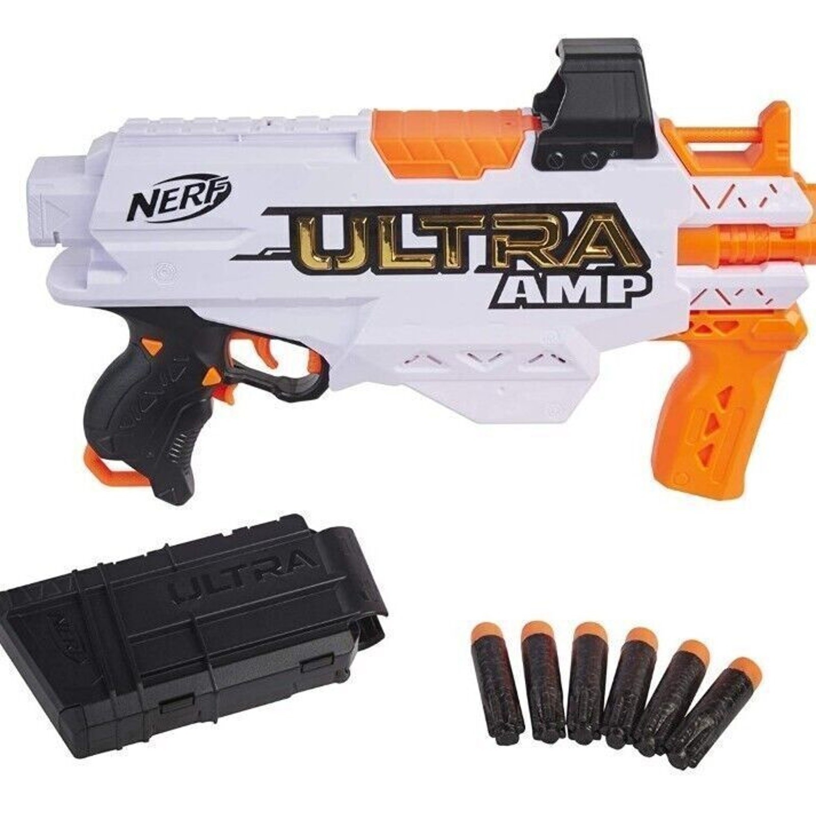 Hasbro Nerf Ultra Amp Motorized Blaster 6 Dart Clip Aerofin Darts 120 Feet New