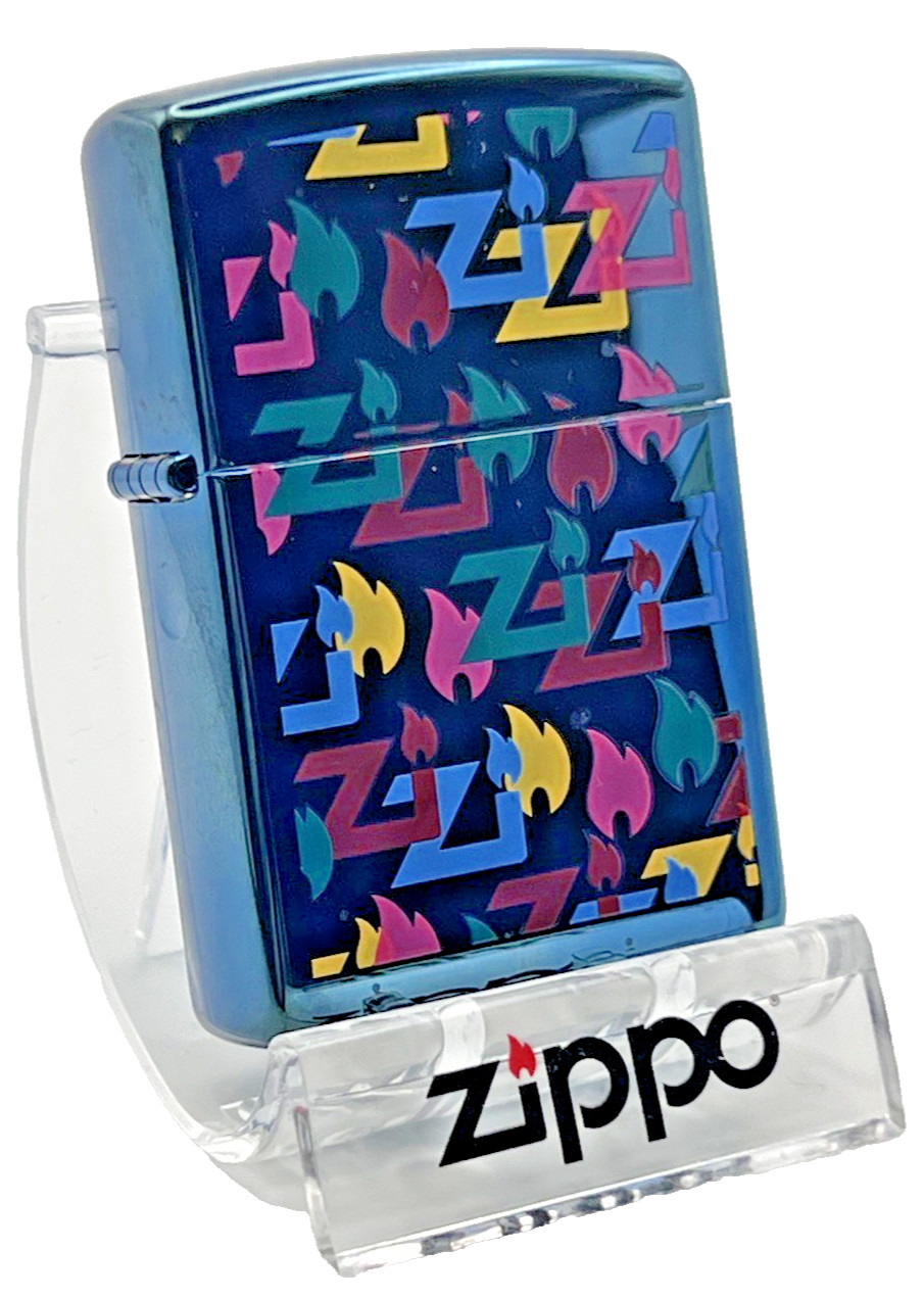 Genuine Brand New 2008 ZIPPO Lighter Beautiful Blue Chrome COLOURED Z I DESIGN