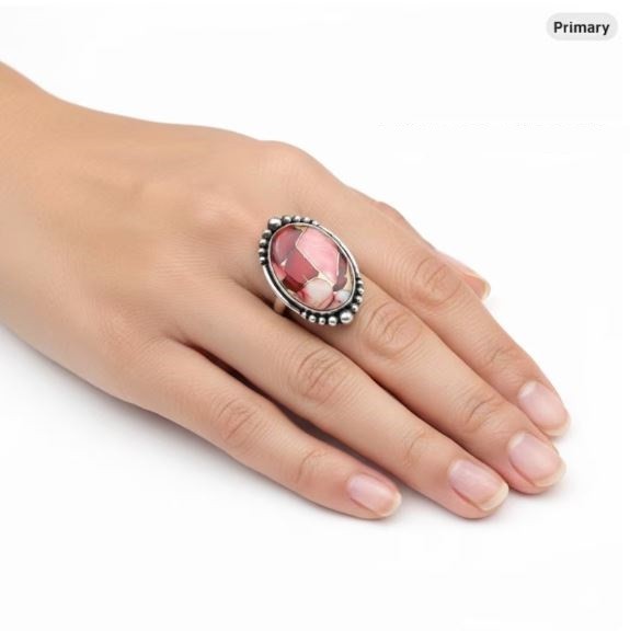 Red Rose Dahlia Turquoise Ring: Handmade 925 Sterling Silver Ring All Size R 604