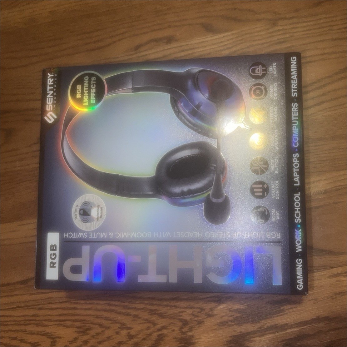 Sentry Light-Up RGB Over-Ear Headset Boom Mic 3.5mm + USB Power 4ft