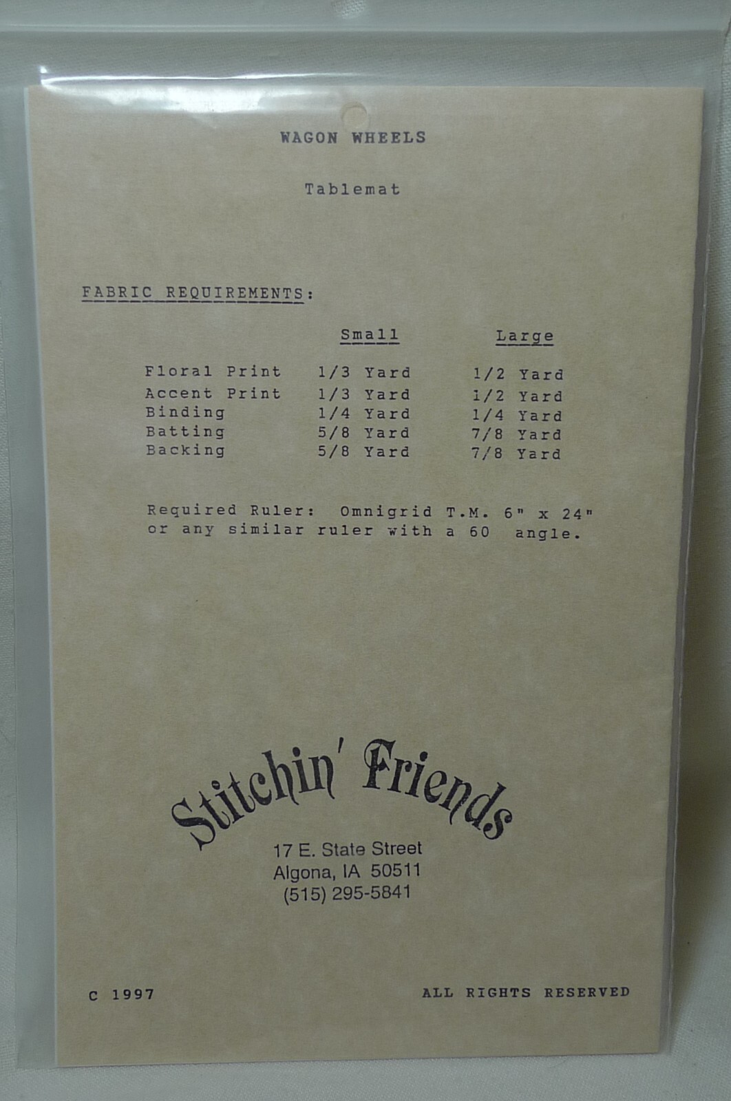 Stitchin' Friends WAGON WHEELS #974 Tablemat Pattern New/uncut