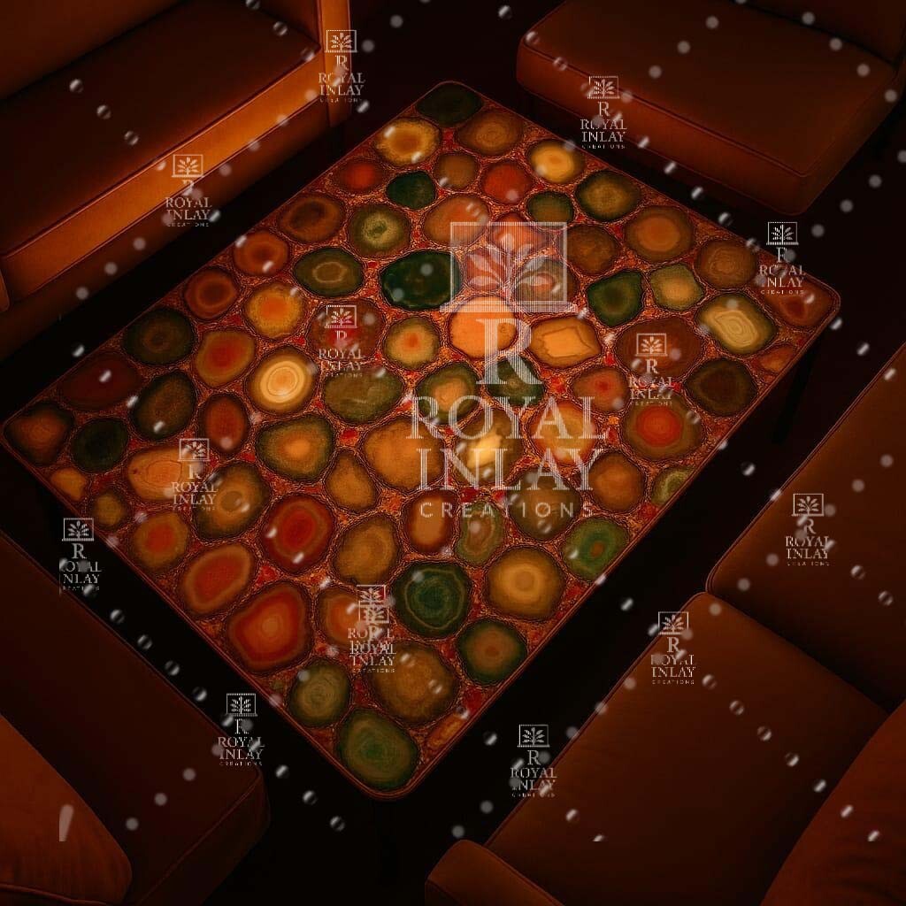 Multicolor Agate Coffee Table – Handmade Rectangular Gemstone Centerpiece