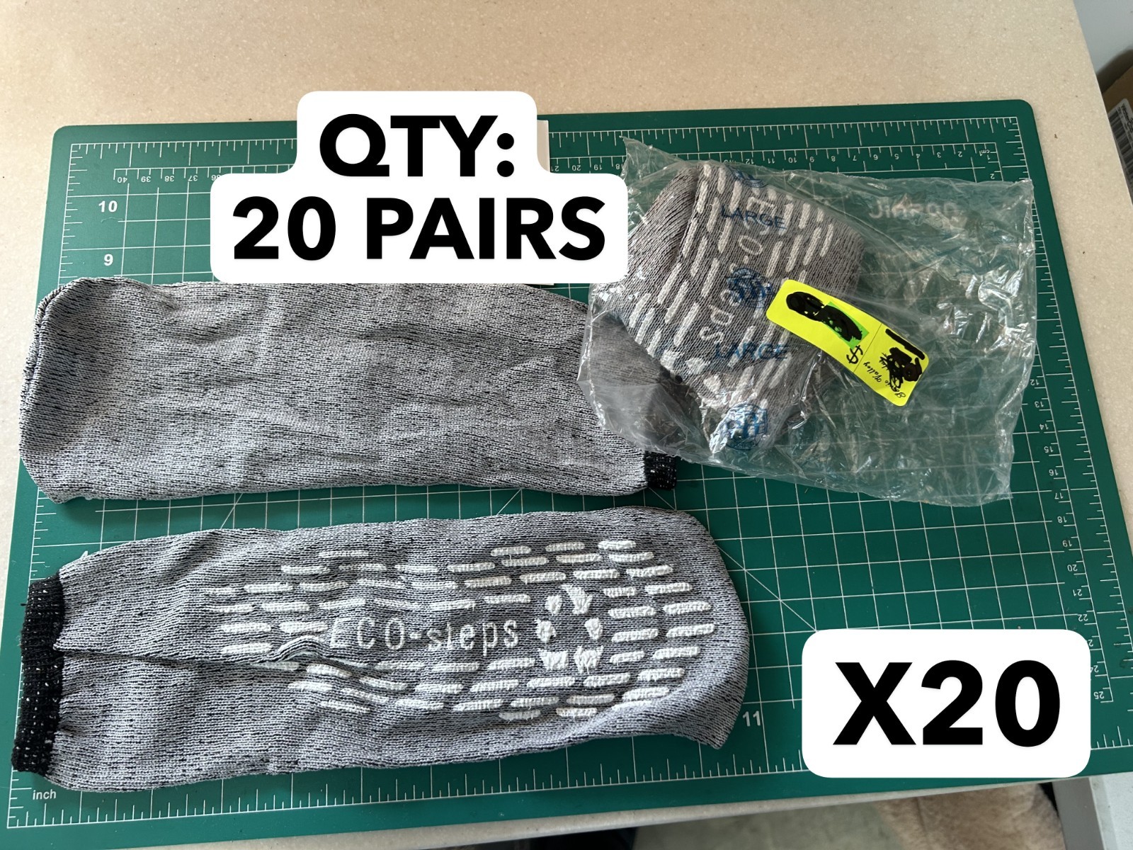 New 20-pairs LOT Hospital Socks Eco Steps Non Skid Double Tread Adult Size L
