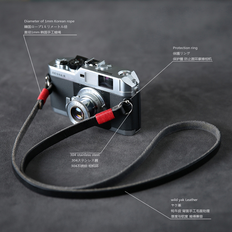 Handmade Black Real Leather camera strap neck strap for EVIL Film camera 01-099